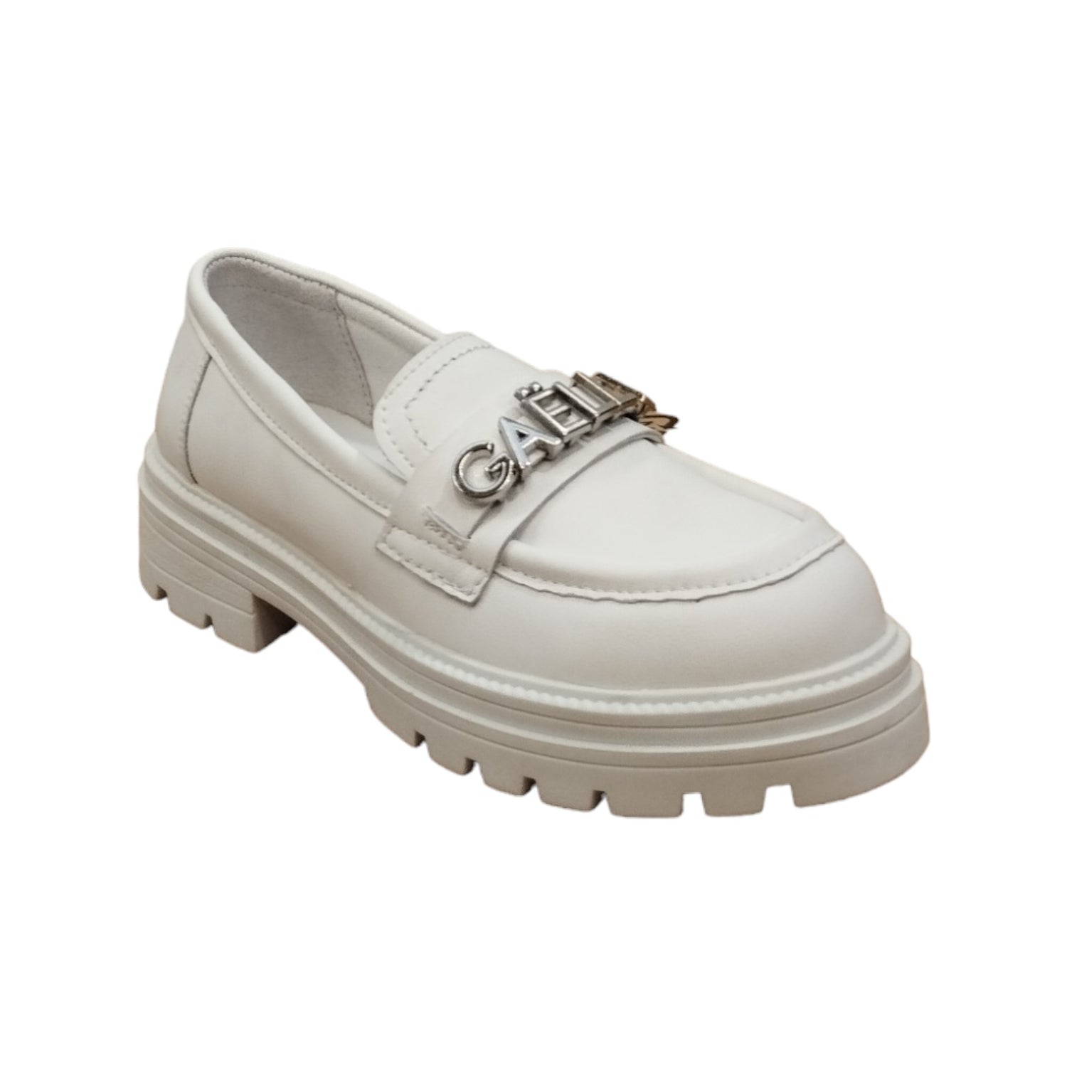 Gaelle Mocassino Bambina in Ecopelle Bianco con Scritta Logo Argento