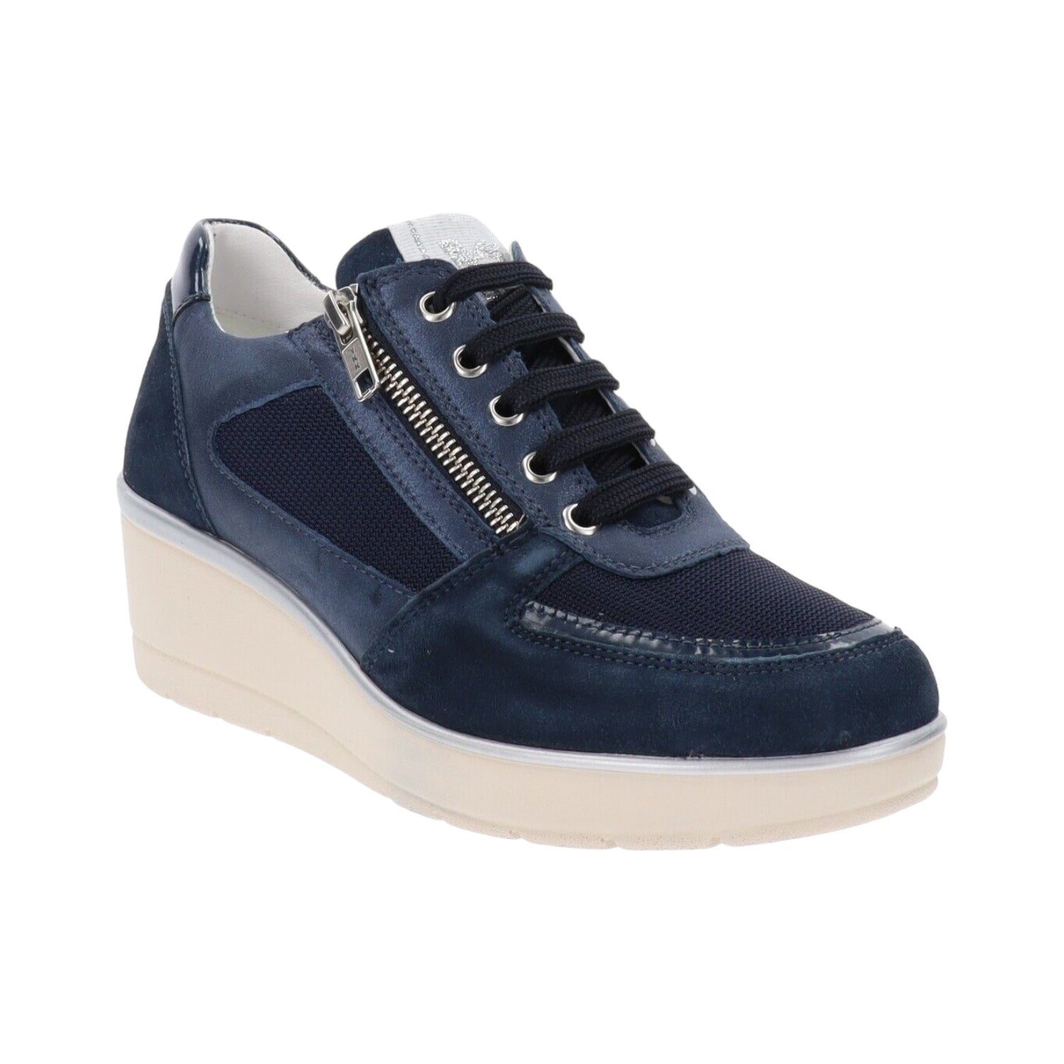 Valleverde Sneakers Blu in Pelle e Tessuto con Zeppa