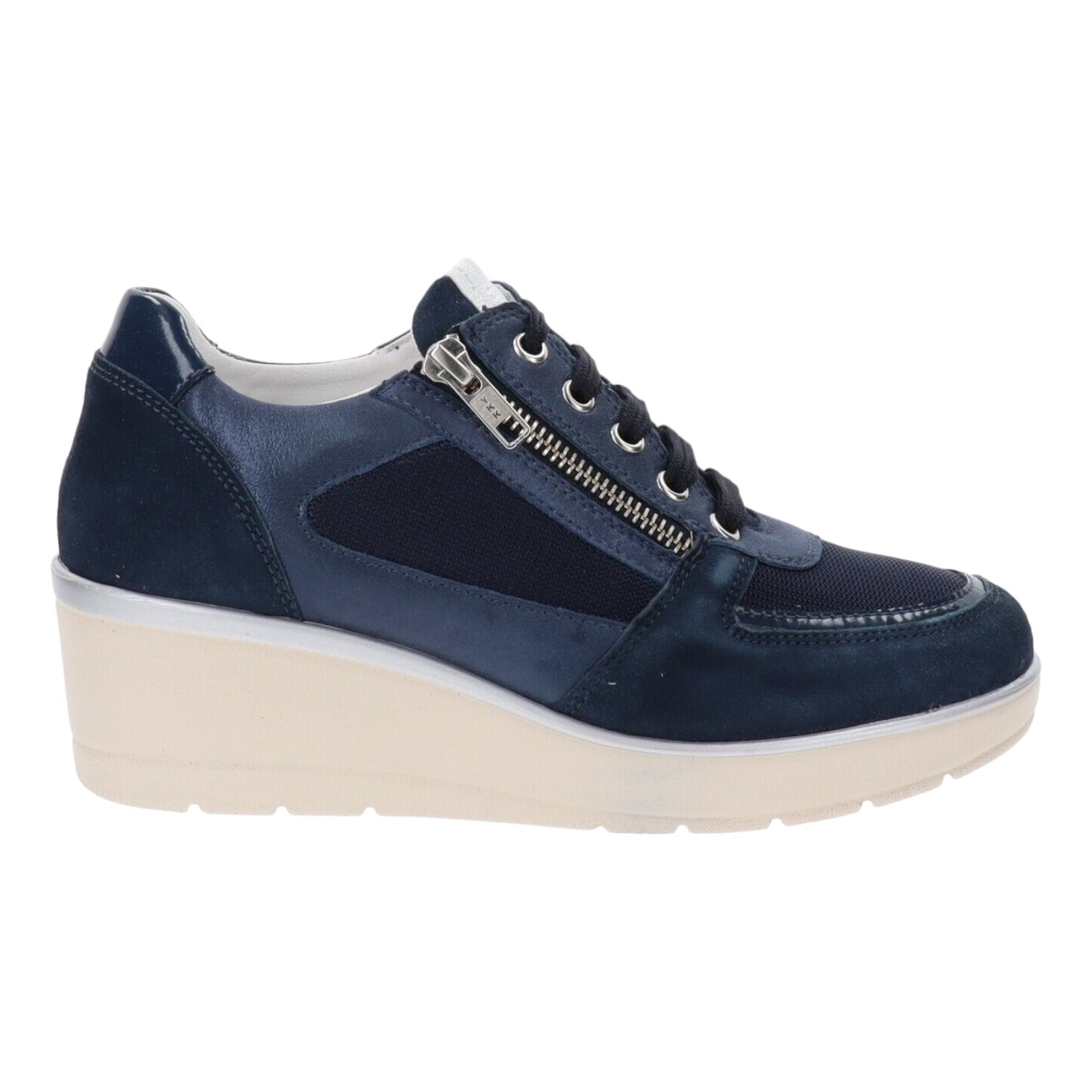 Valleverde Sneakers Blu in Pelle e Tessuto con Zeppa