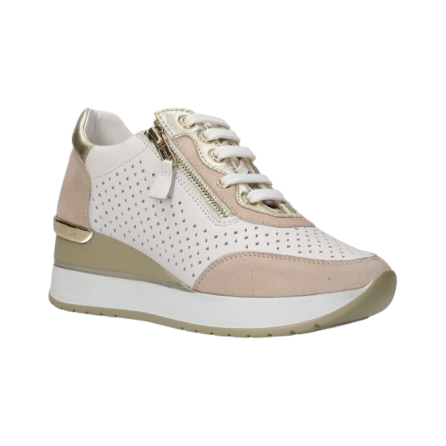 Valleverde Sneakers Beige Traforata con Cerniera da Donna