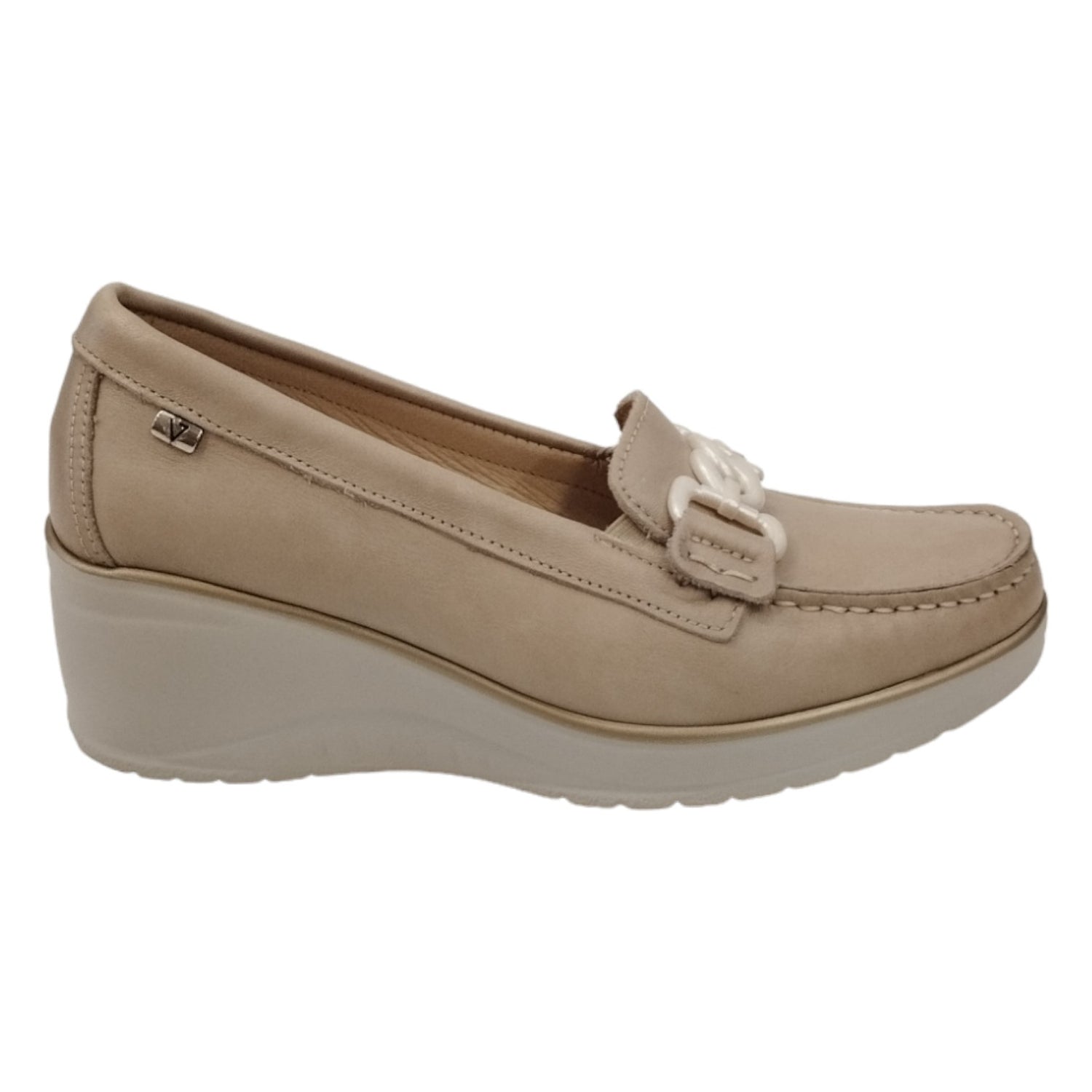 Valleverde Mocassino Beige in Pelle con Zeppa da Donna