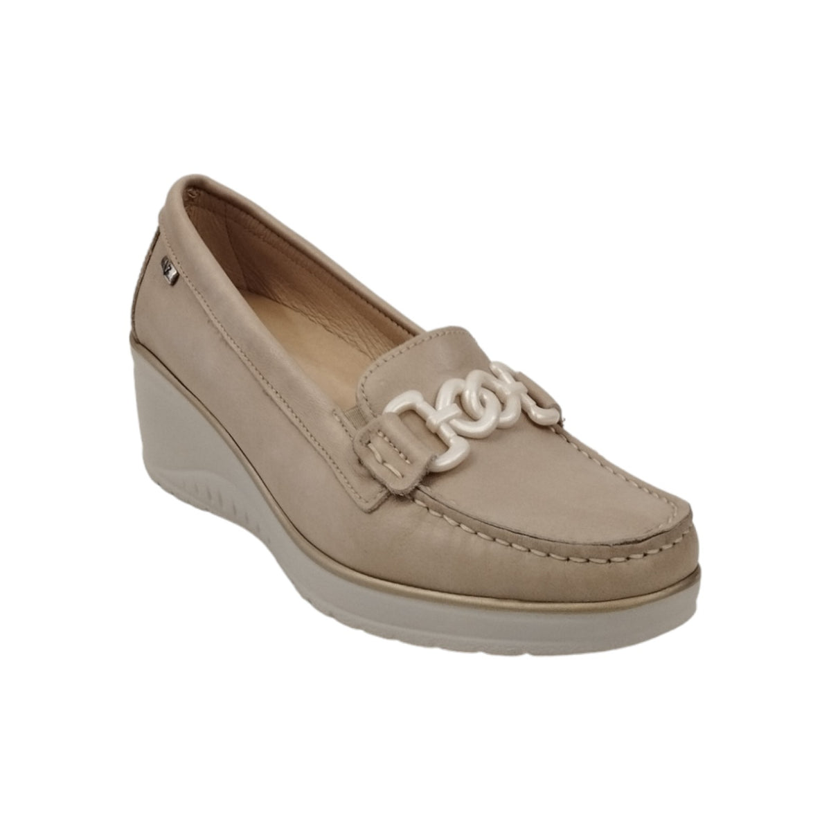 Valleverde Mocassino Beige in Pelle con Zeppa da Donna