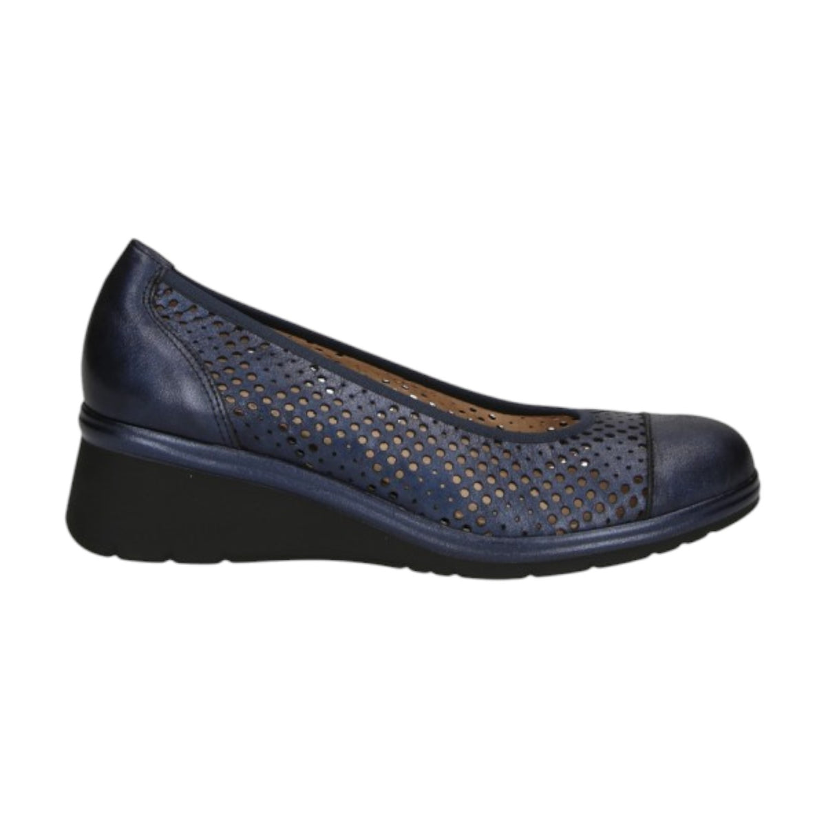 Pitillos Décolleté Donna in Pelle Blu Traforata con Punta Tonda e Zeppa