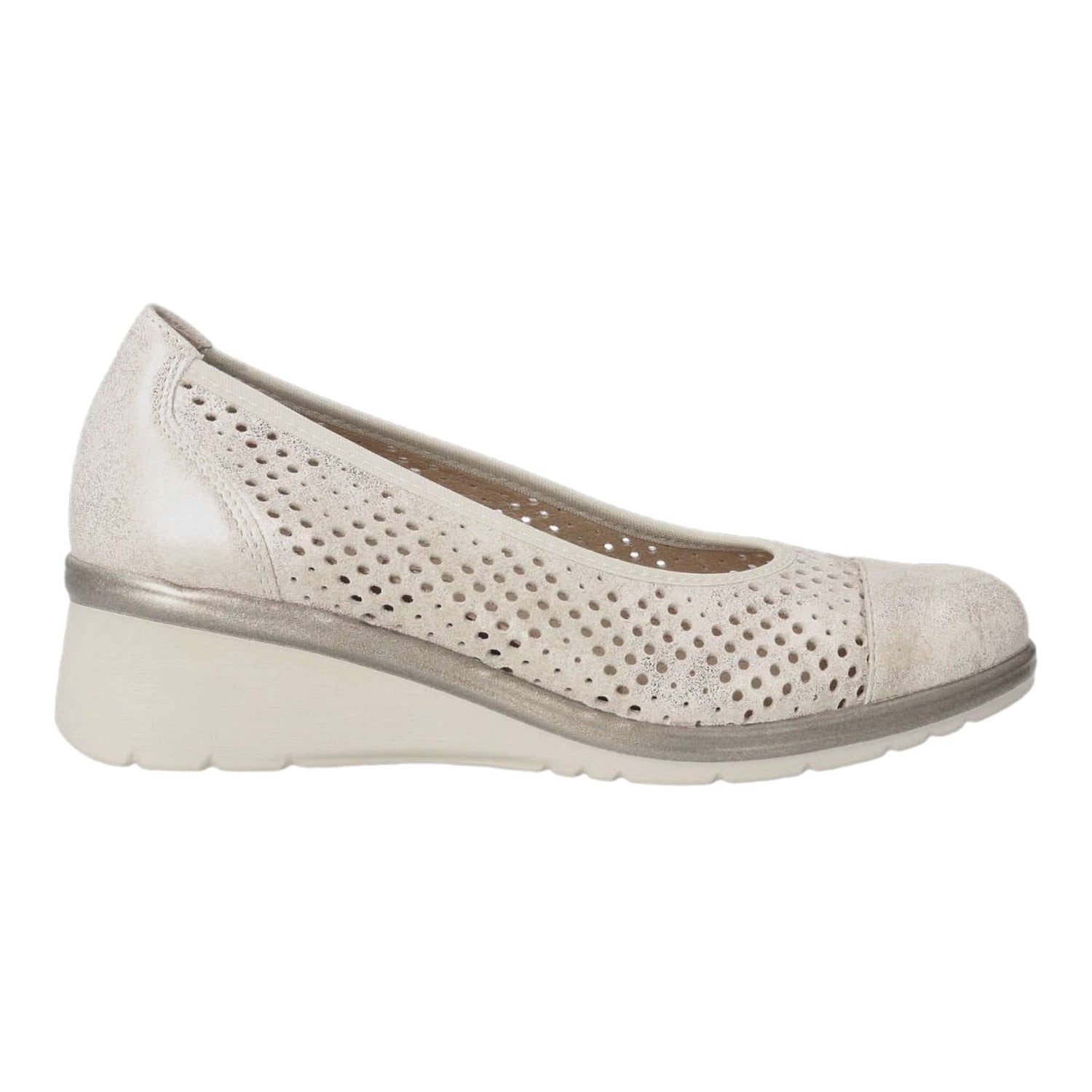 Pitillos Décolleté Donna in Pelle Oro Traforata con Punta Tonda e Zeppa