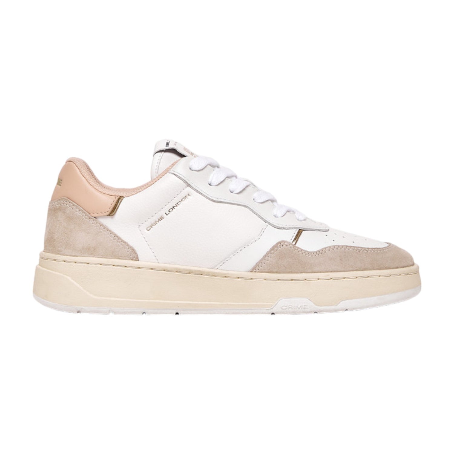 Crime London Sneakers Donna Bianca con Punta in Camoscio e con Retro Color Cipria