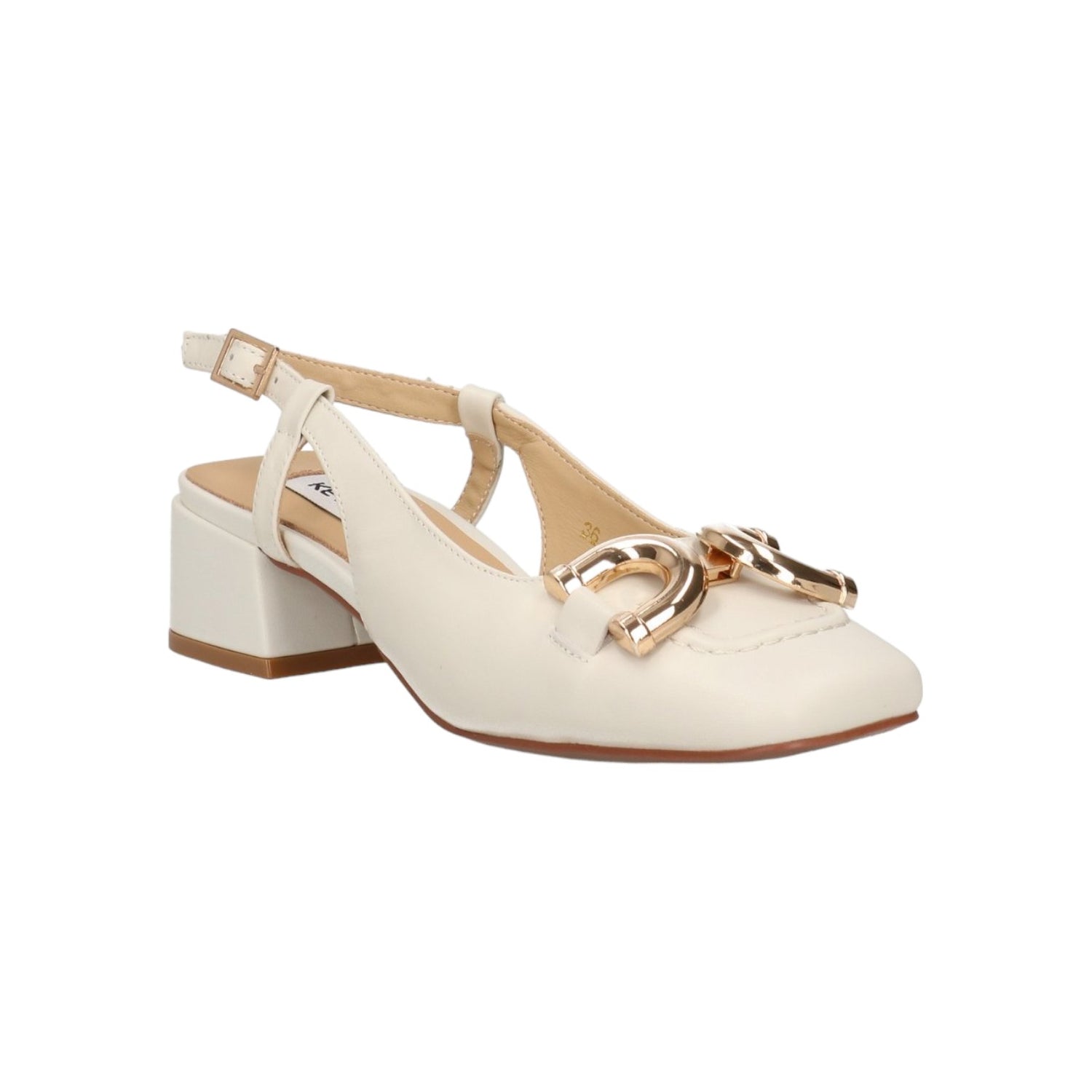 Keys Chanelle Donna in Pelle Panna con Morsetto Dorato e Tacco Basso 40mm