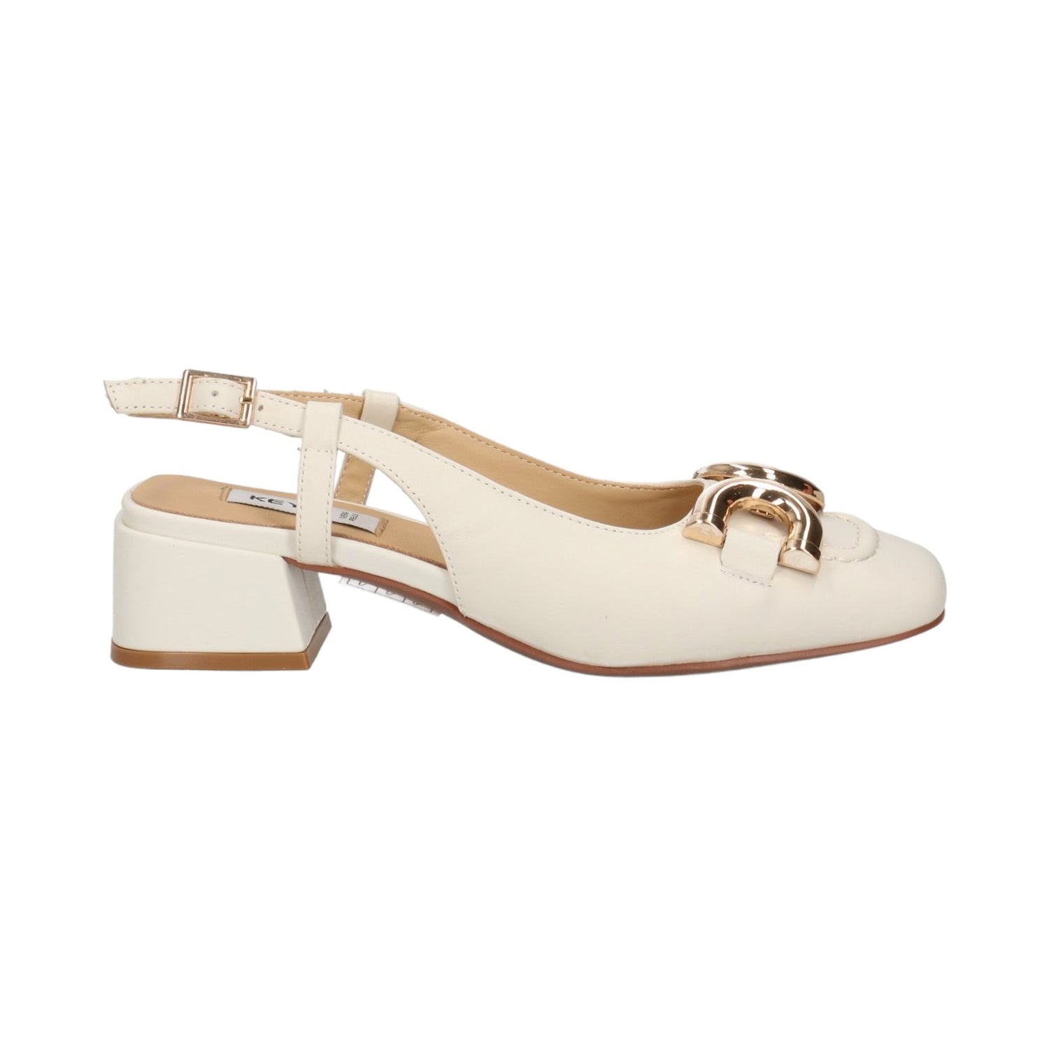 Keys Chanelle Donna in Pelle Panna con Morsetto Dorato e Tacco Basso 40mm