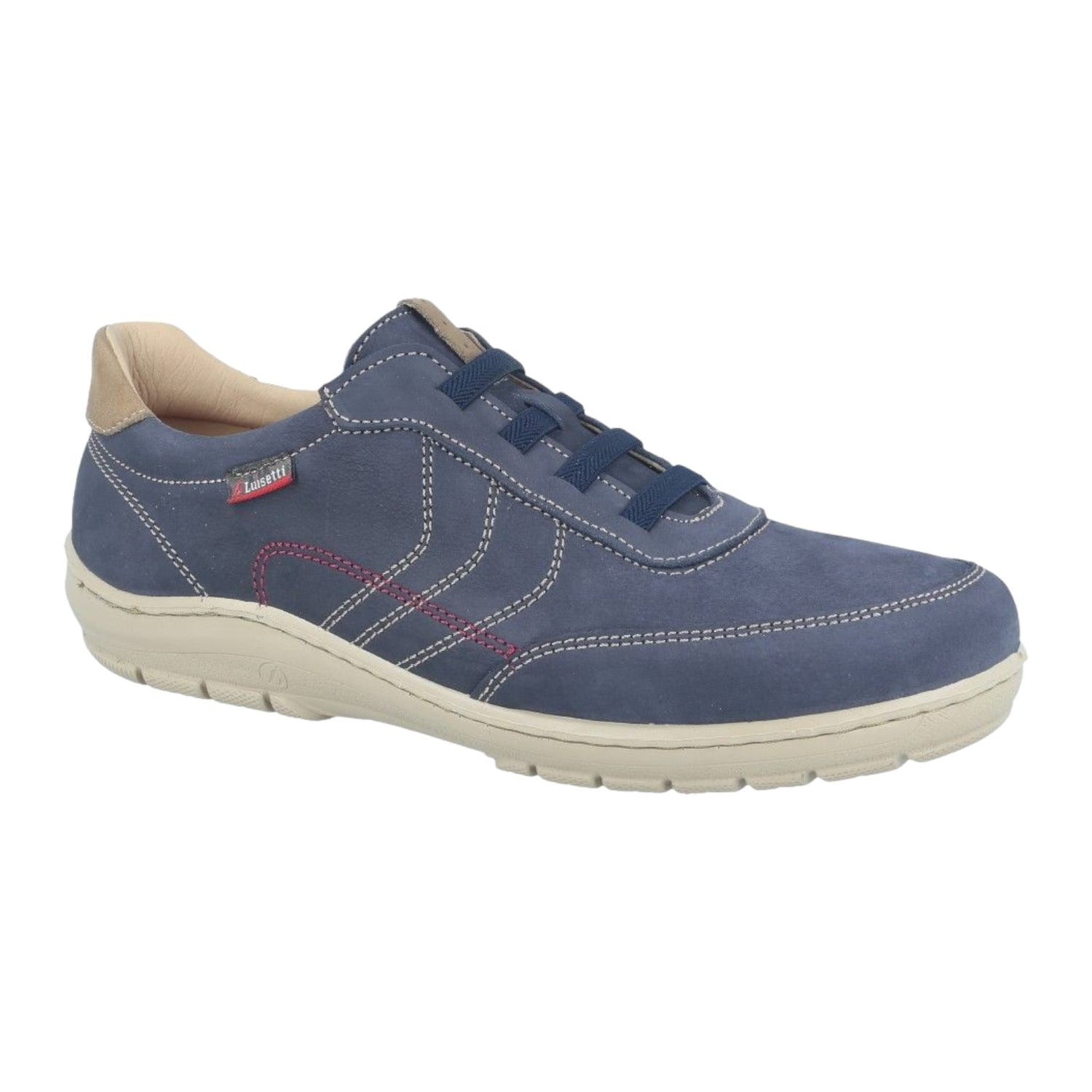 Luisetti Slip On Blu Uomo in Nabuck Blu con Cuciture Beige