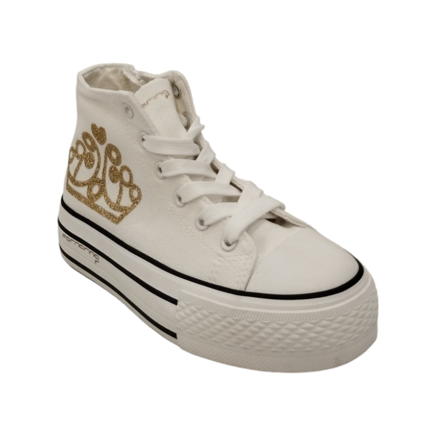 Fornarina Barbie2 Sneakers Platform Alta Bianca con Dettaglio Oro da Bambina