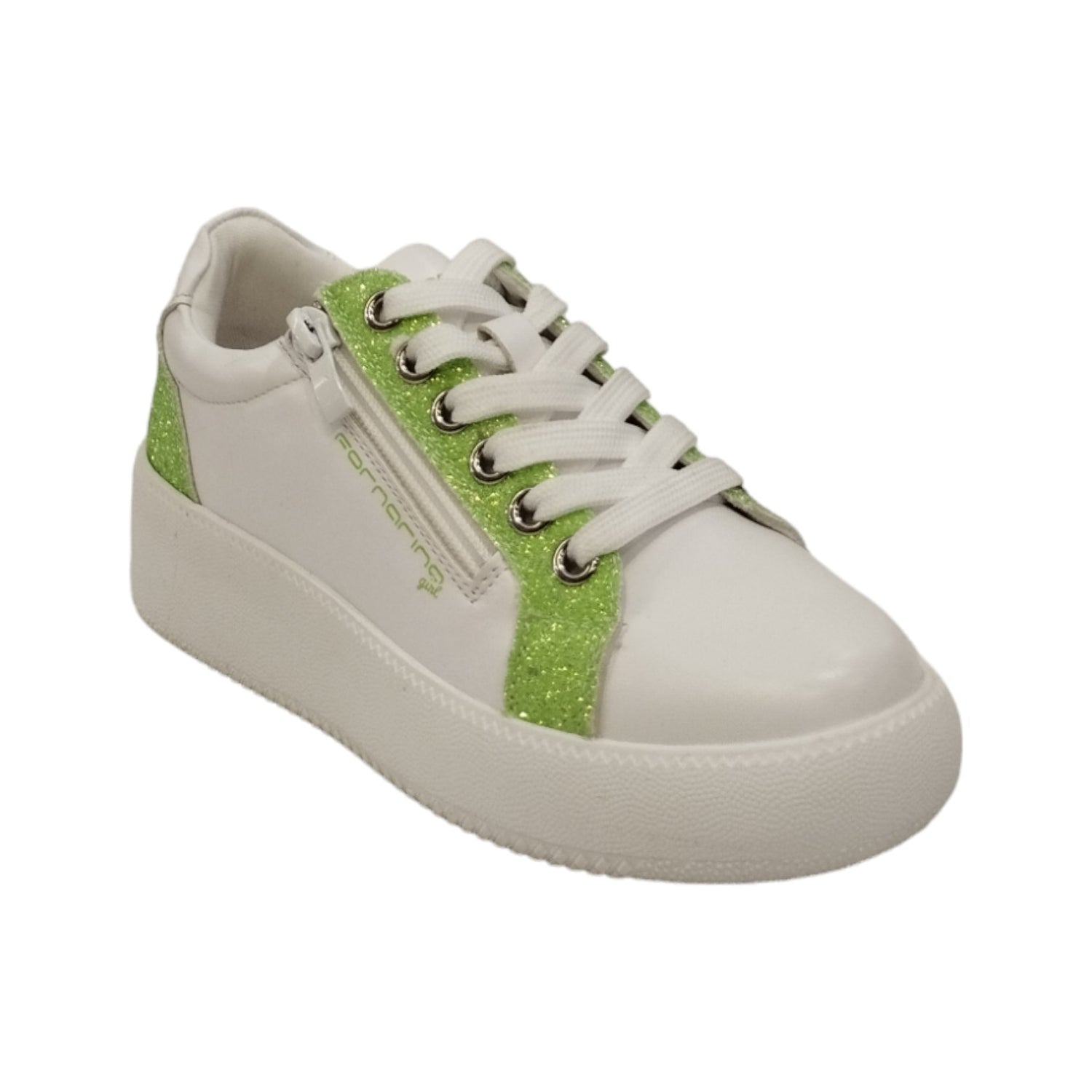 Fornarina Kitty Sneakers Platform Verde con Lacci e Cerniera da Bambina