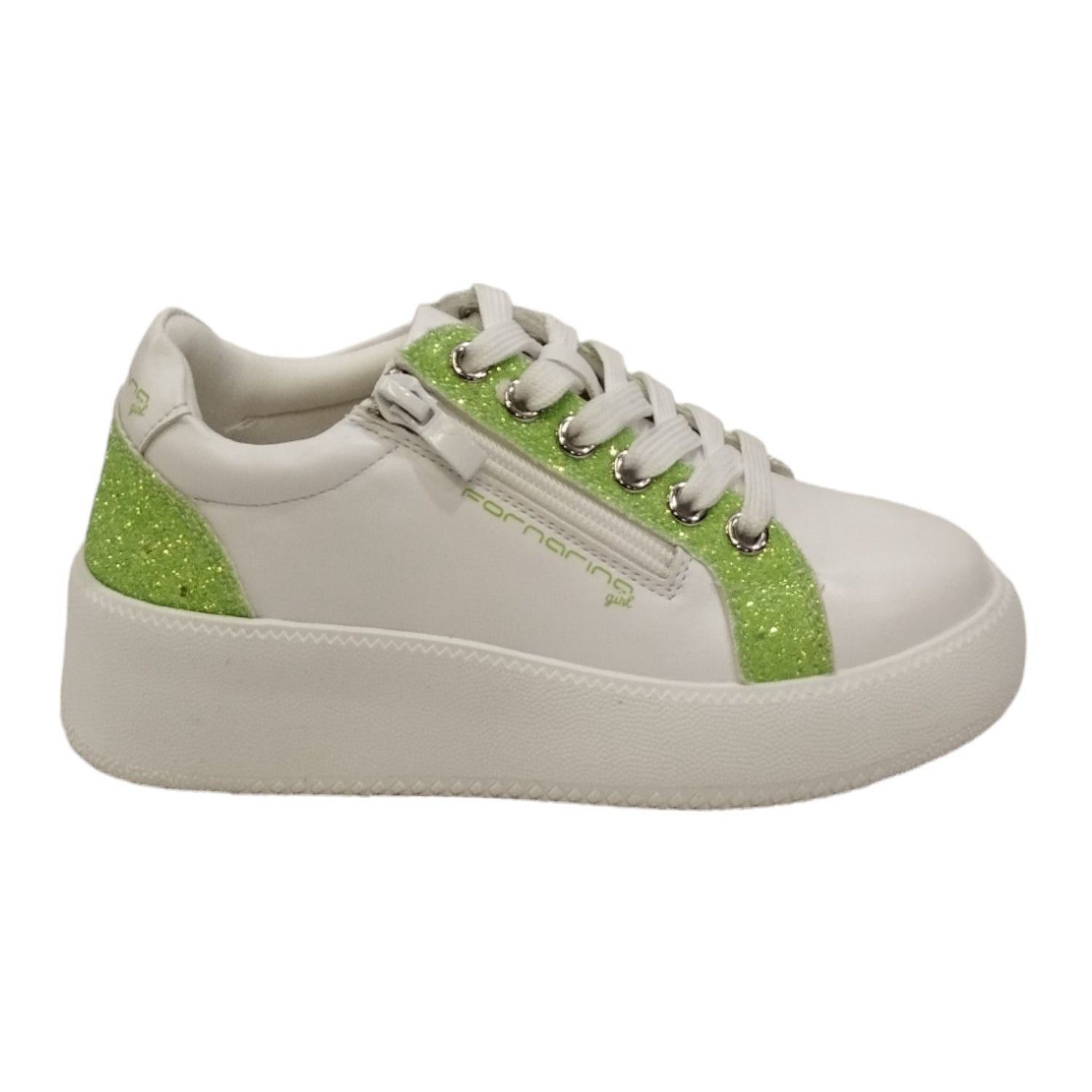 Fornarina Kitty Sneakers Platform Verde con Lacci e Cerniera da Bambina