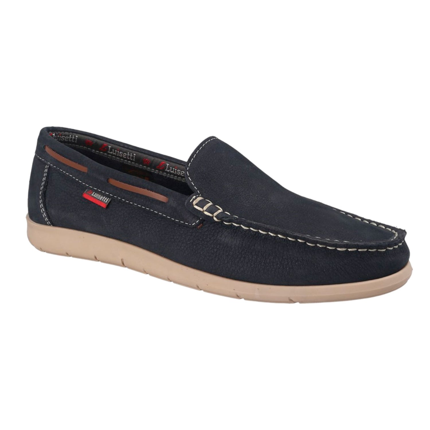 Luisetti Mocassino Uomo in Nabuck Blu con Laccetti Cuoio