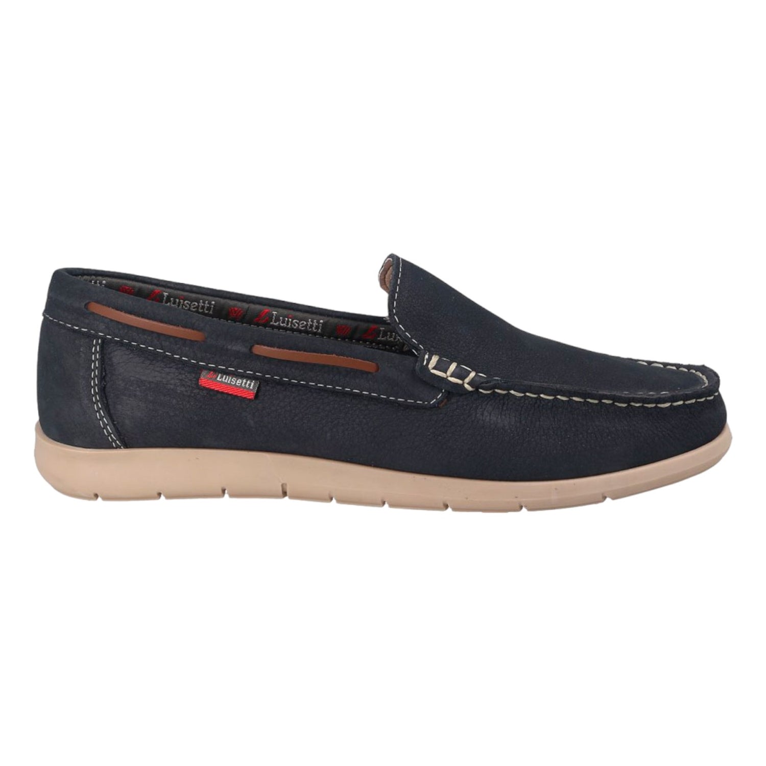 Luisetti Mocassino Uomo in Nabuck Blu con Laccetti Cuoio