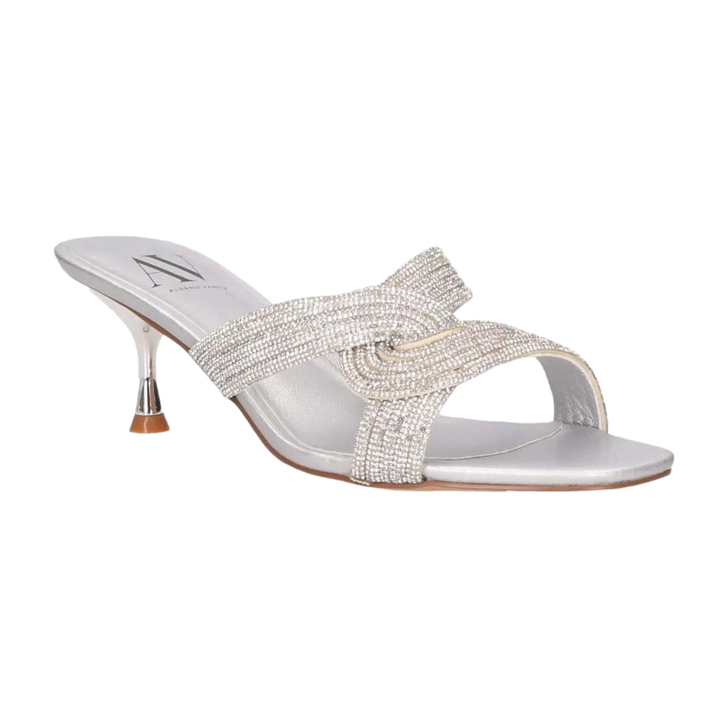 Albano Vanity Scalzato Donna con Tacco a Spillo 60mm e Strass Incrocio Colore Argento - 37 38 39