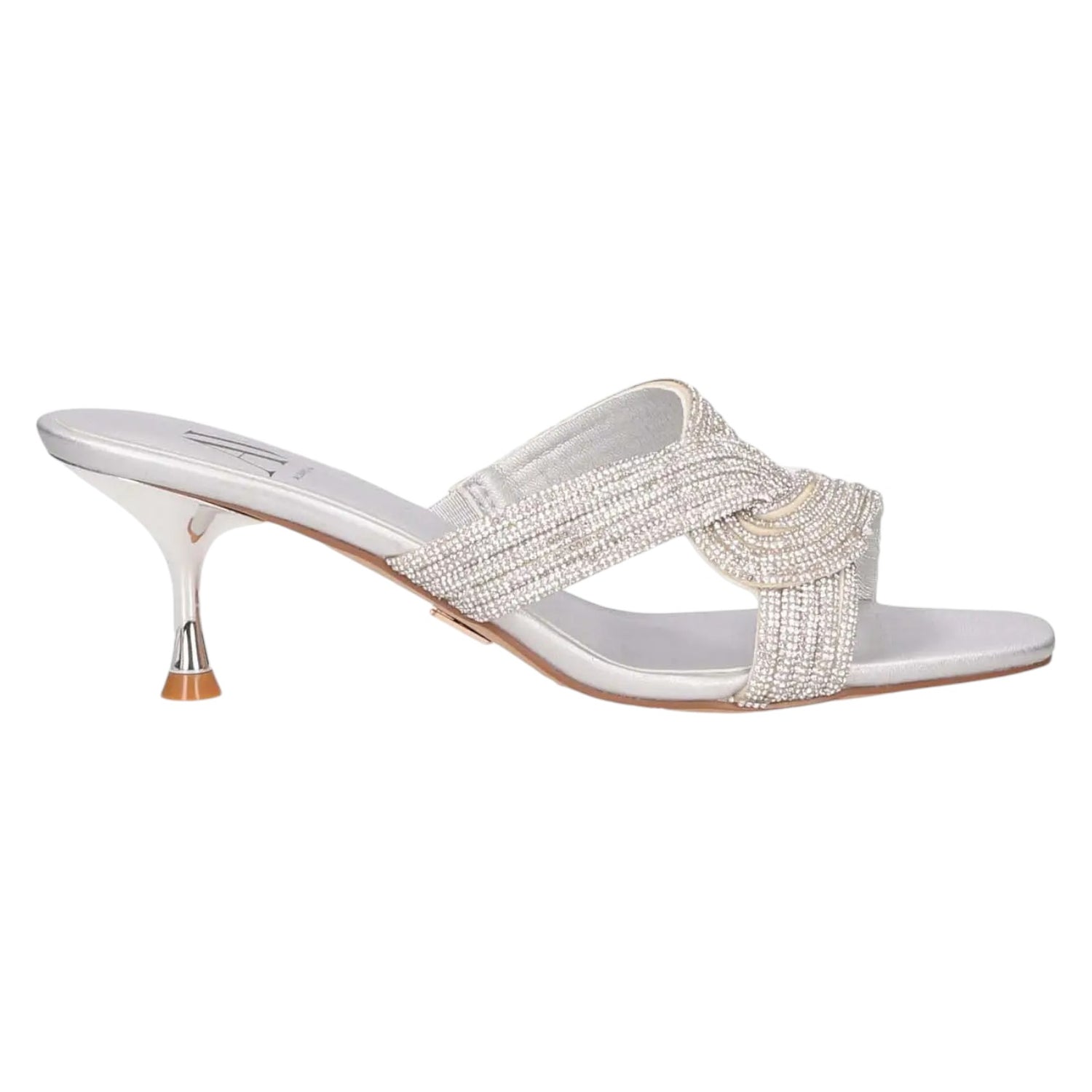 Albano Vanity Scalzato Donna con Tacco a Spillo 60mm e Strass Incrocio Colore Argento - 37 38 39
