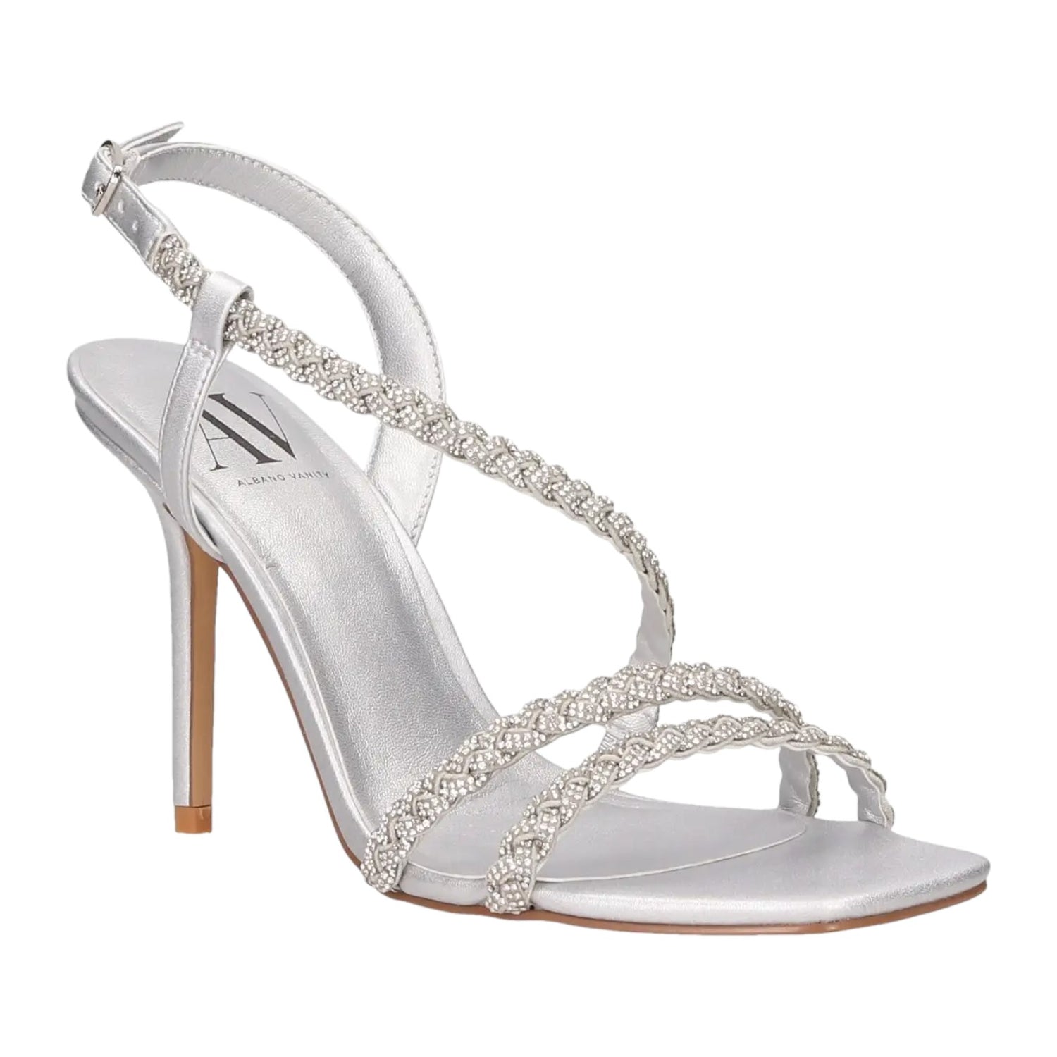 Albano Vanity Sandalo con Tacco a Spillo 100mm Donna con Fasce Intrecciate Strass in Colore Argento