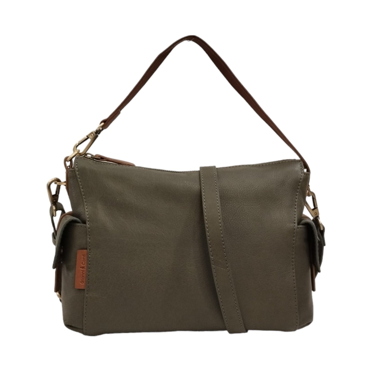 Gianni Conti Borsa a Spalla Media Donna in Pelle Verde con Tracolla e Tasche Laterali