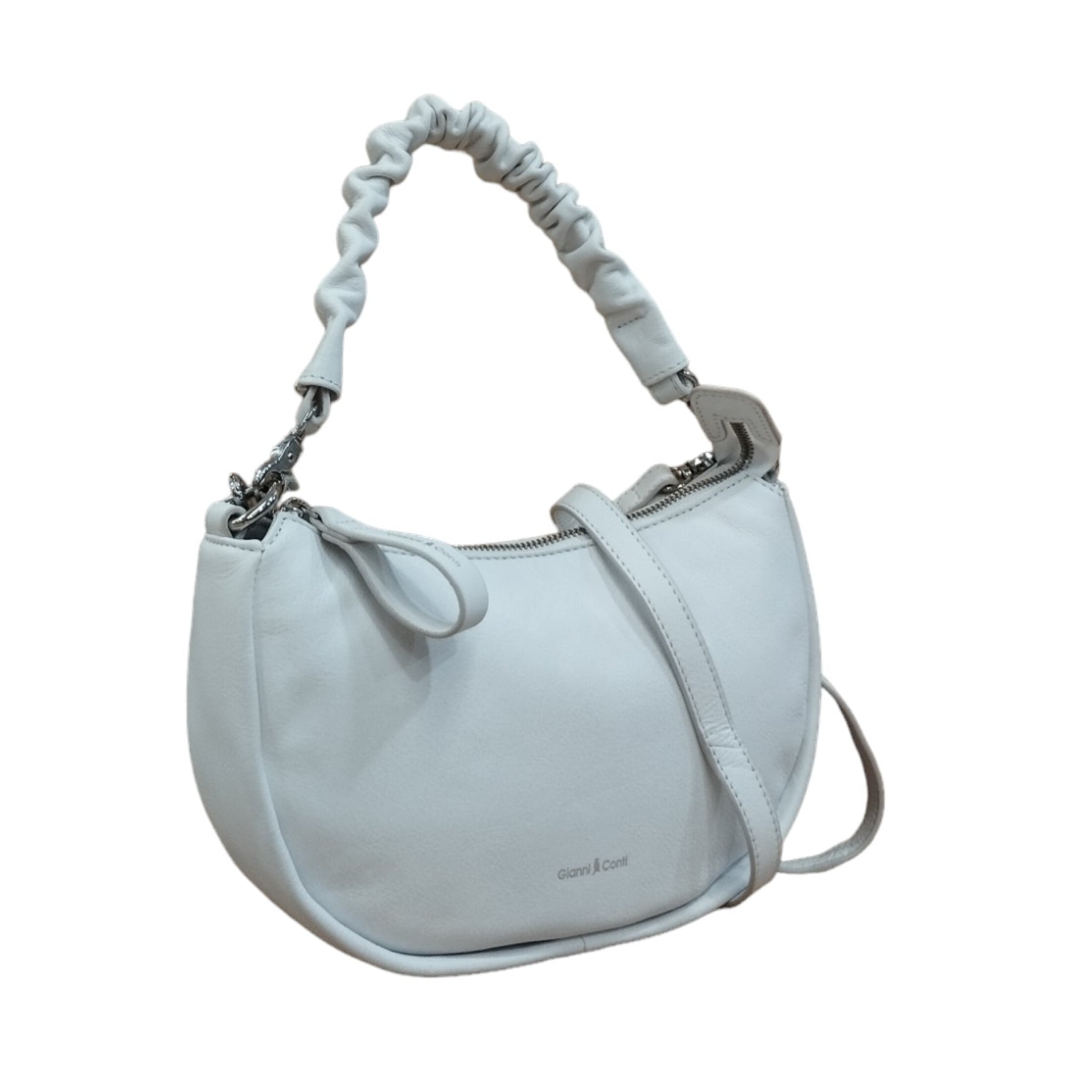 Gianni Conti Borsa a Spalla Piccola Donna in Pelle Bianca con Manico Intrecciato e Tracolla