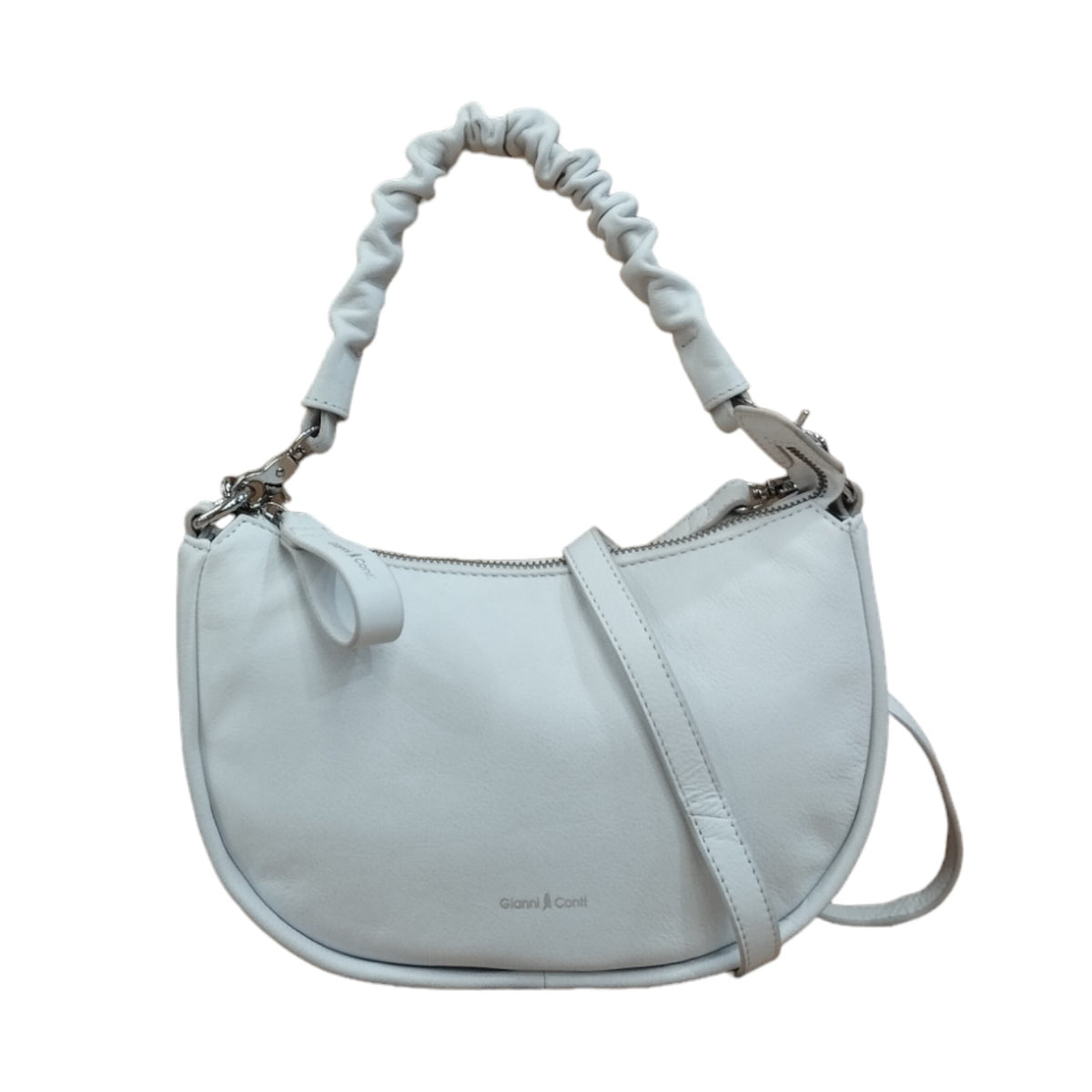 Gianni Conti Borsa a Spalla Piccola Donna in Pelle Bianca con Manico Intrecciato e Tracolla