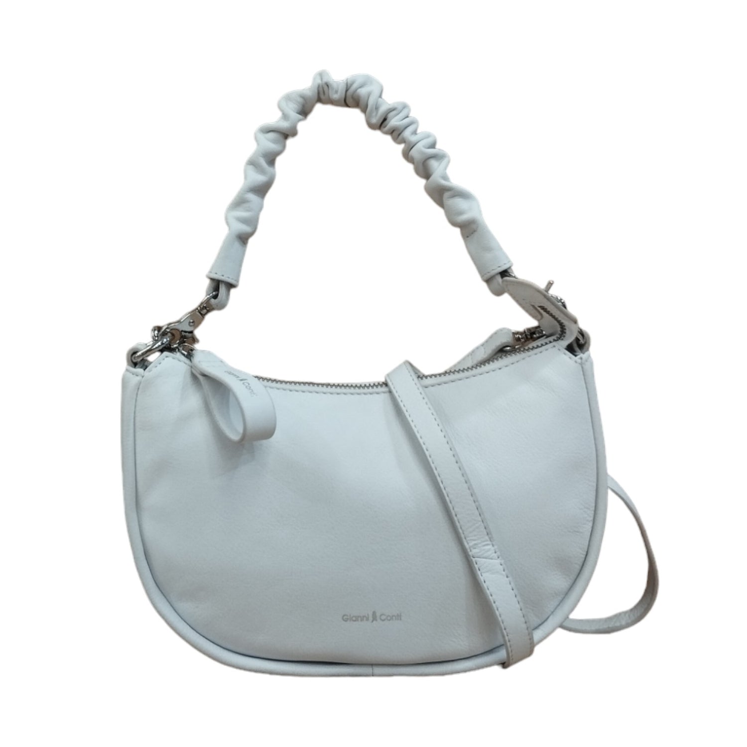 Gianni Conti Borsa a Spalla Piccola Donna in Pelle Bianca con Manico Intrecciato e Tracolla