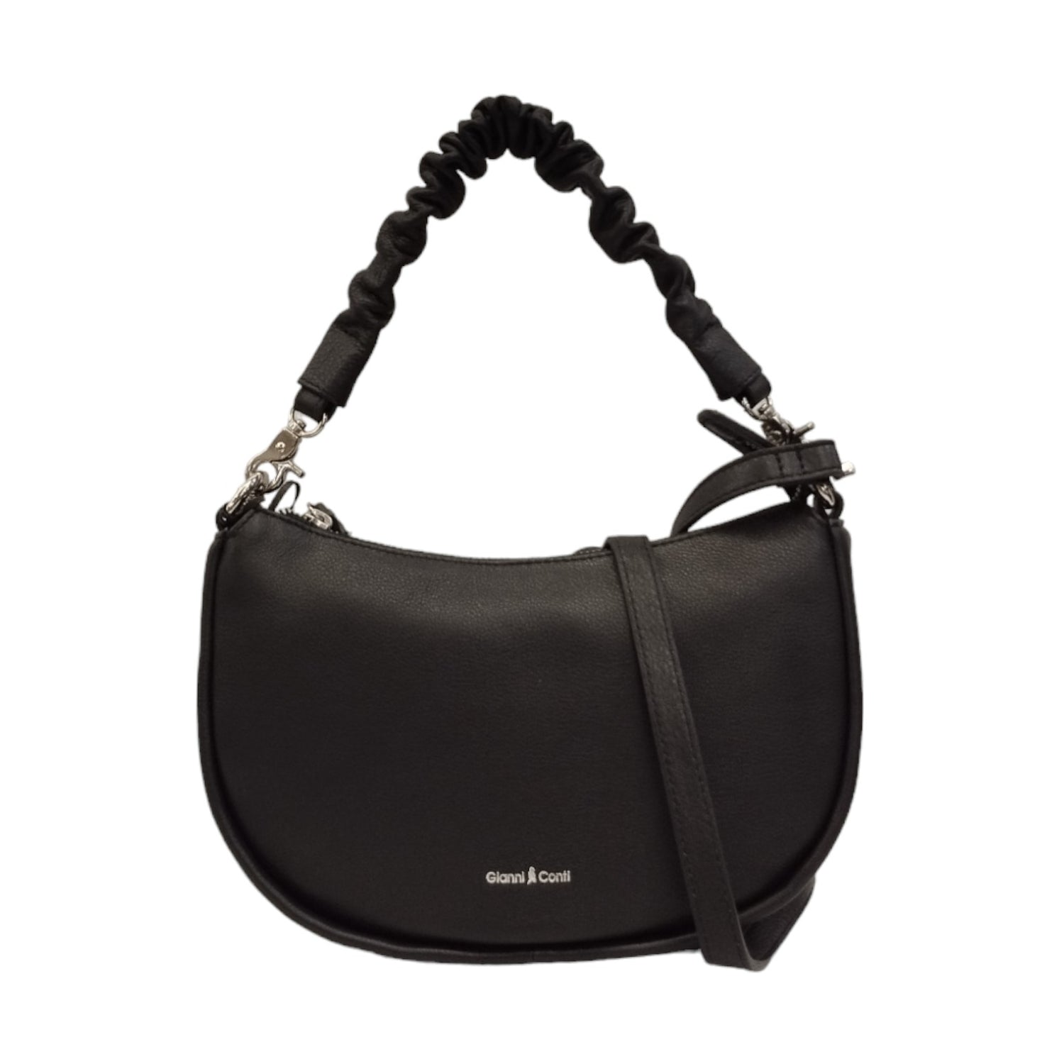 Gianni Conti Borsa a Spalla Piccola Donna in Pelle Nera con Manico Intrecciato e Tracolla