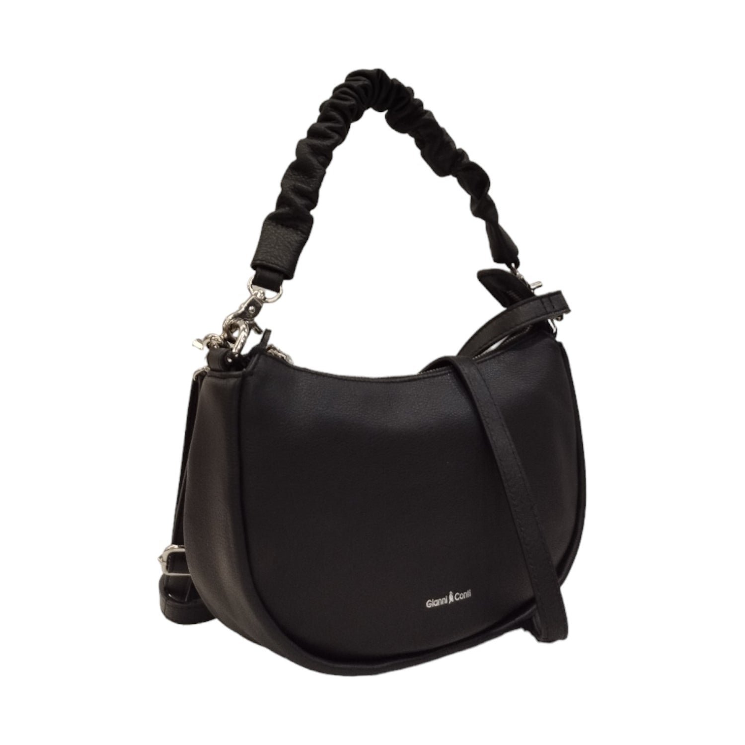 Gianni Conti Borsa a Spalla Piccola Donna in Pelle Nera con Manico Intrecciato e Tracolla