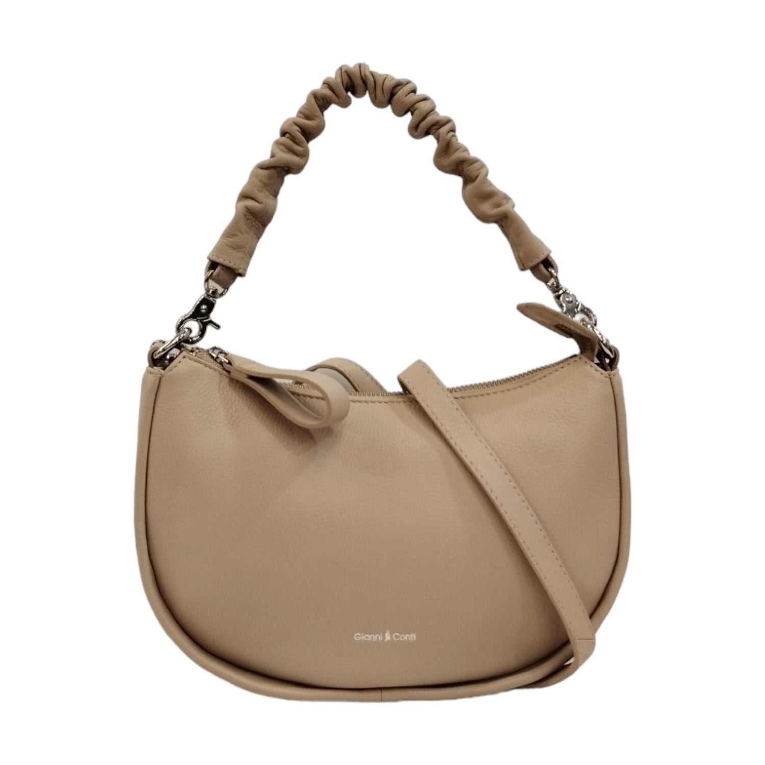 Gianni Conti Borsa a Spalla Piccola Donna in Pelle Sabbia con Manico Intrecciato e Tracolla