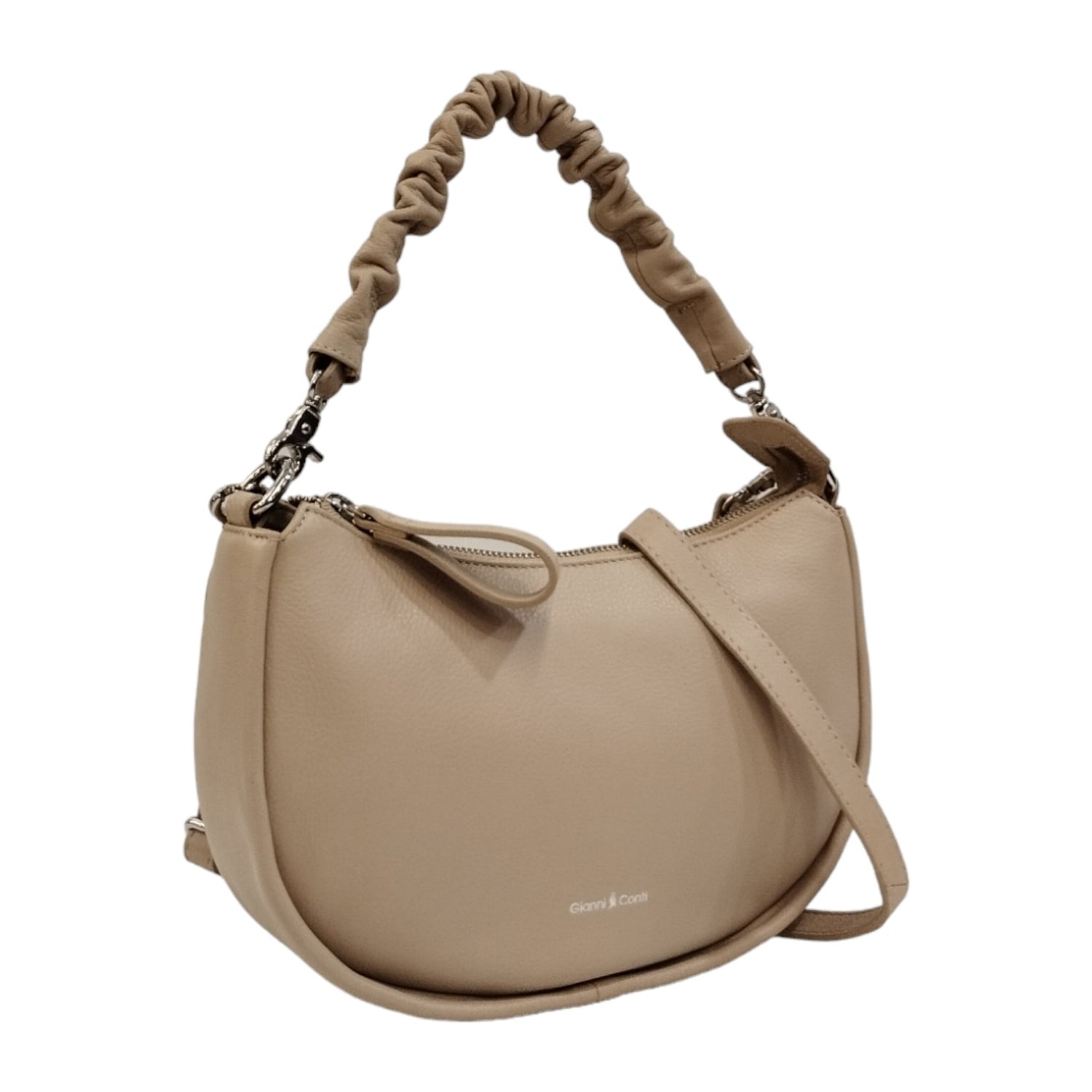 Gianni Conti Borsa a Spalla Piccola Donna in Pelle Sabbia con Manico Intrecciato e Tracolla