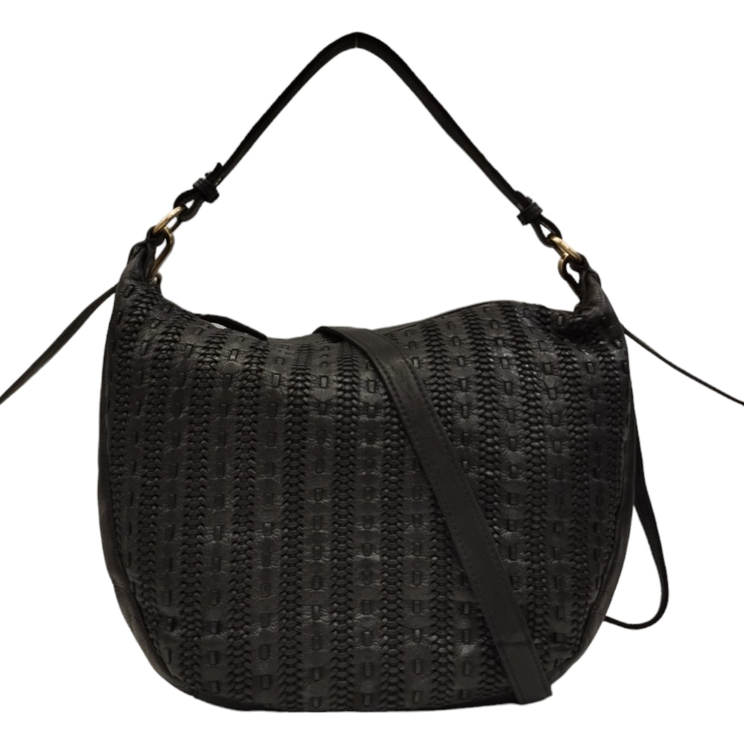 Gianni Conti Borsa a Spalla Donna in Pelle Intrecciata Nera con Tracolla