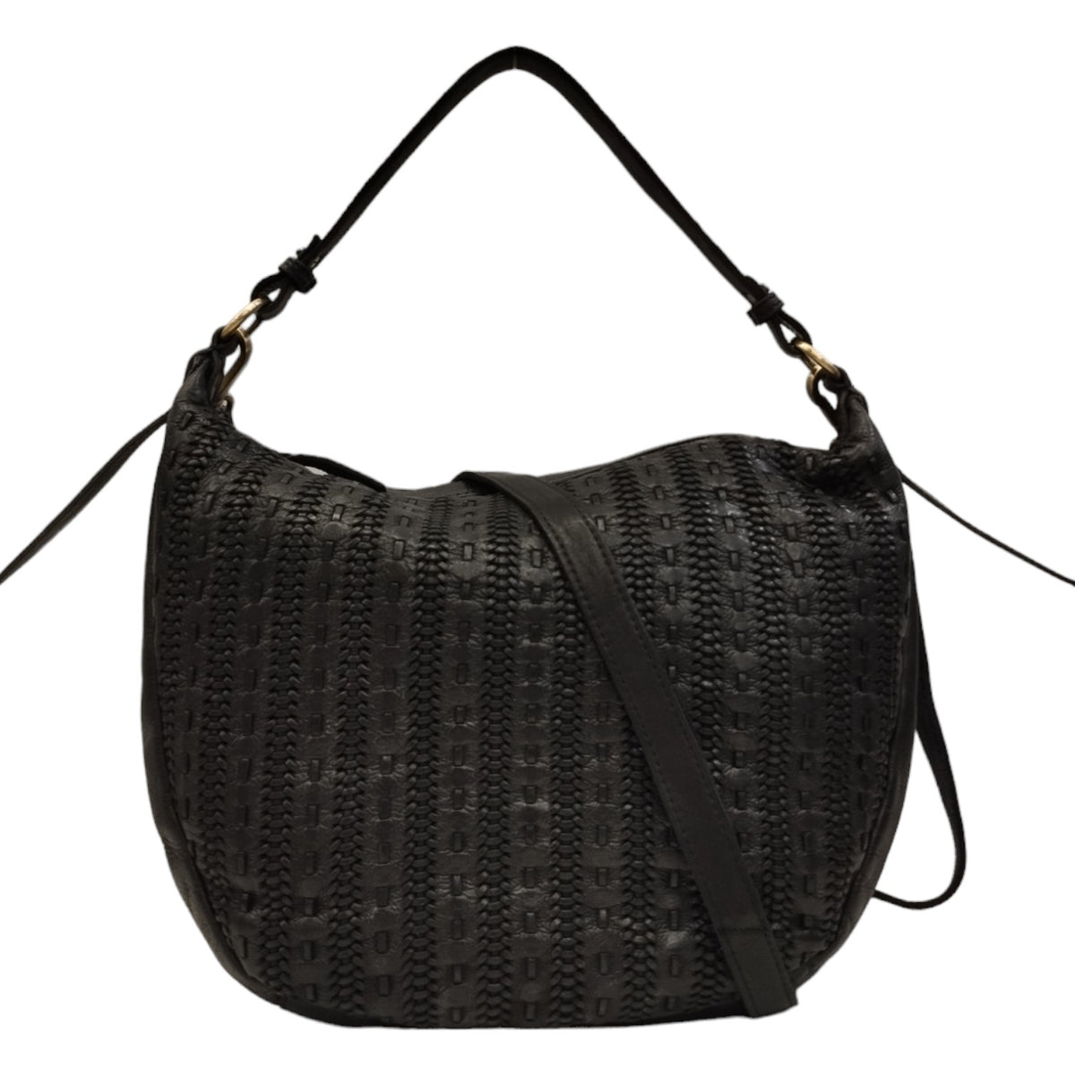 Gianni Conti Borsa a Spalla Donna in Pelle Intrecciata Nera con Tracolla