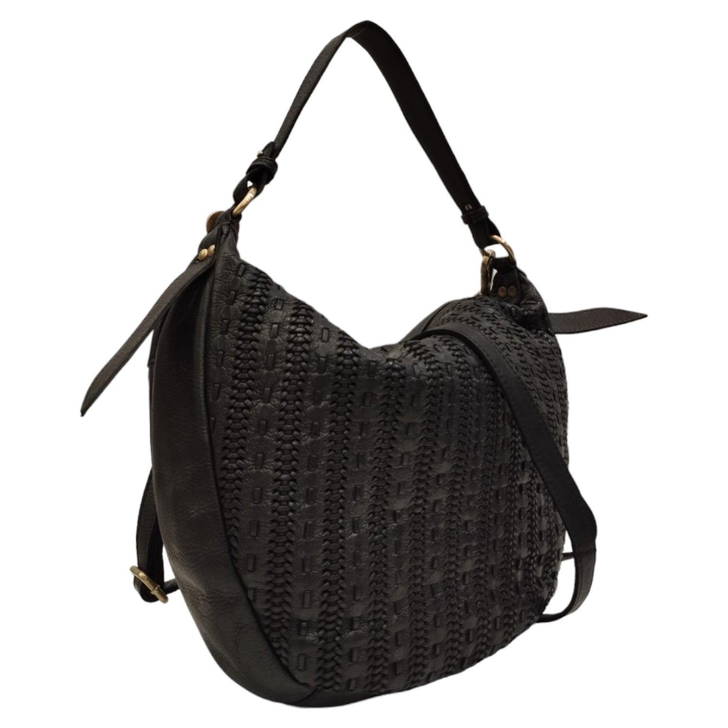 Gianni Conti Borsa a Spalla Donna in Pelle Intrecciata Nera con Tracolla