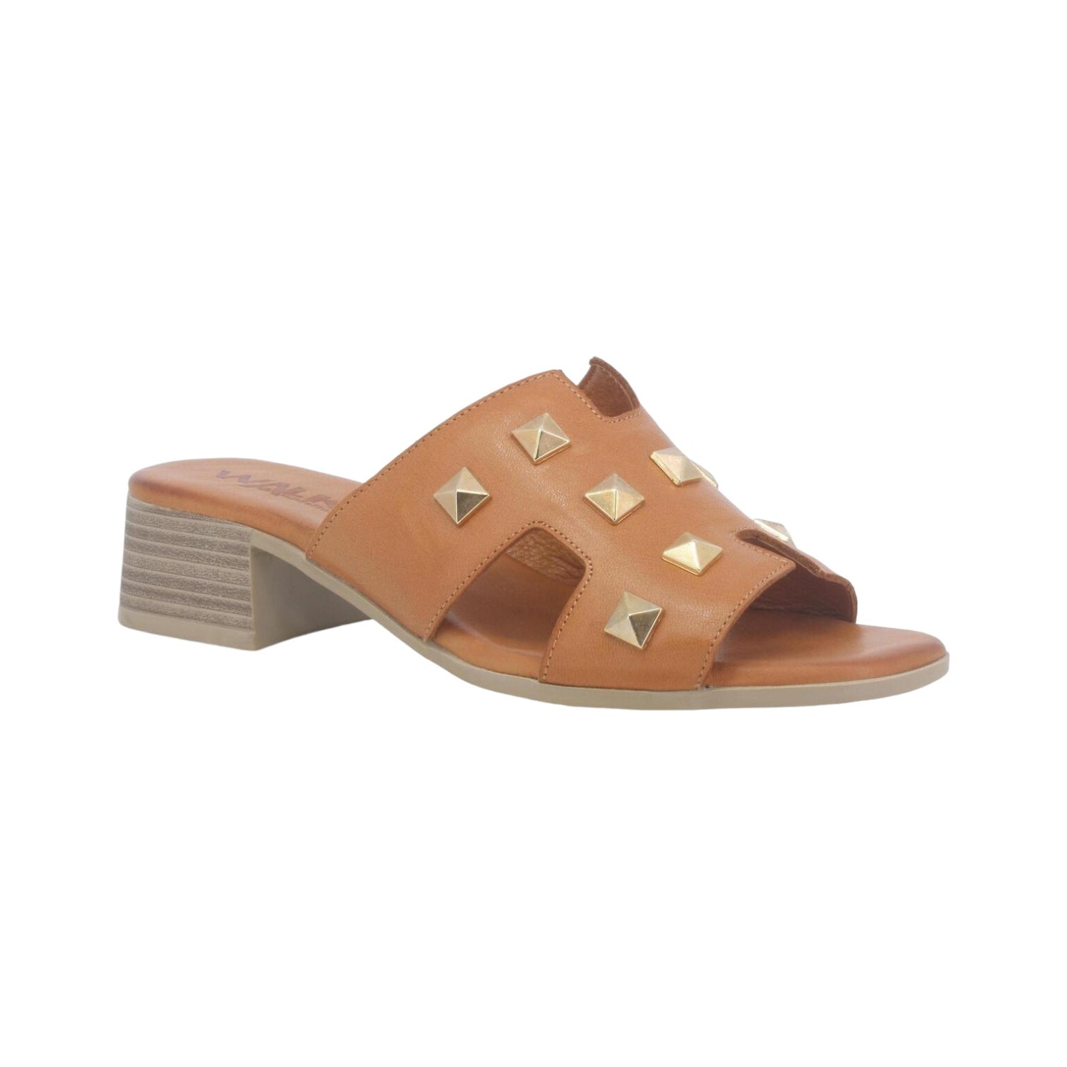 Melluso Scalzato Donna in Pelle Cuoio con Borchie Dorate e Tacco Basso 40mm