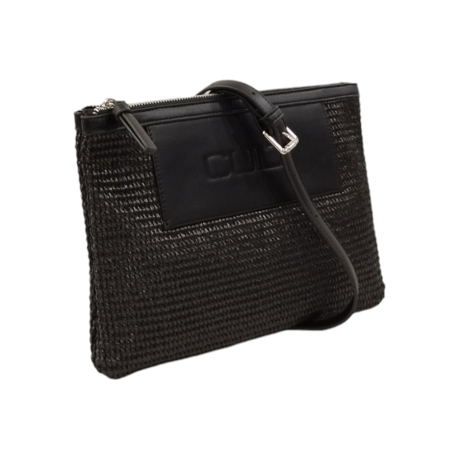 Cult Pochette Nera in Ecopelle e Raffia con Tracolla