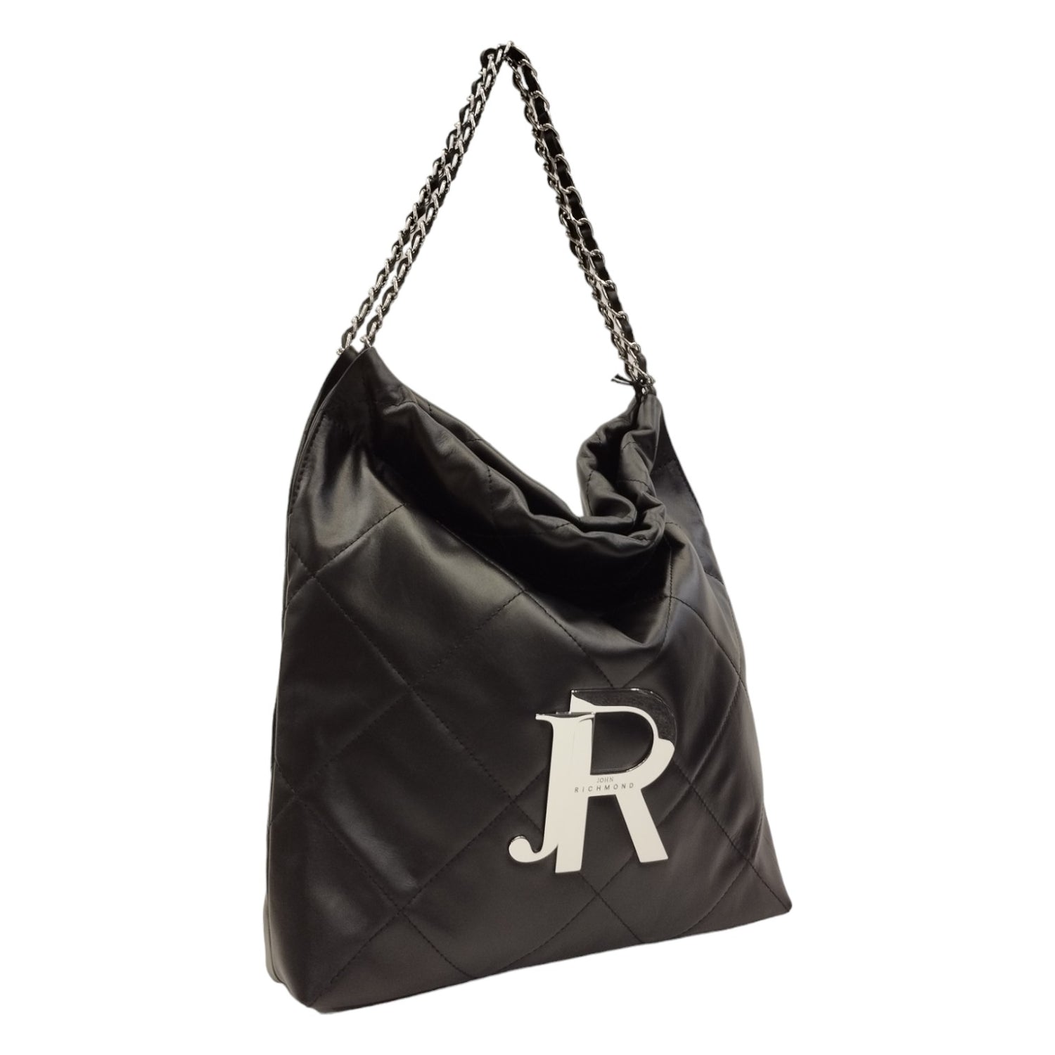 John Richmond Borsa a Spalla con Catena Nero in Pelle