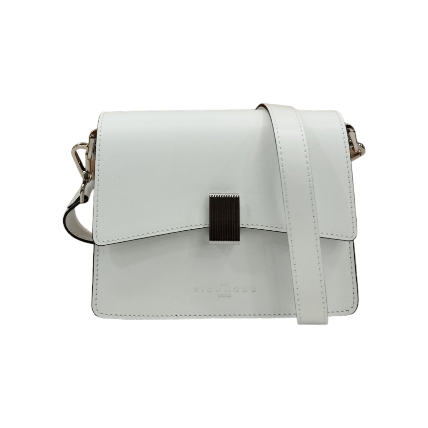 John Richmond Borsa a Tracolla Rigida Donna in Pelle Bianca con Metalleria Argento