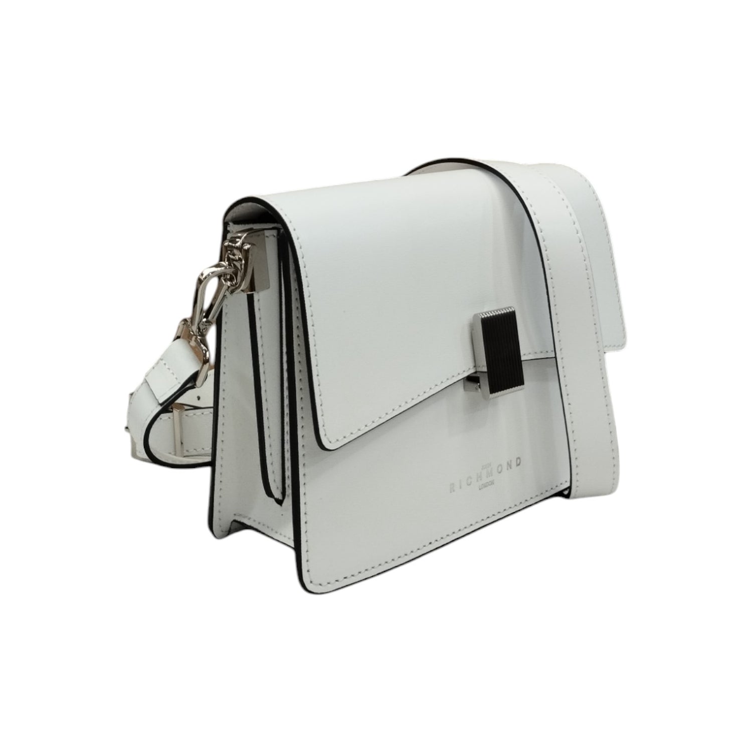 John Richmond Borsa a Tracolla Rigida Donna in Pelle Bianca con Metalleria Argento