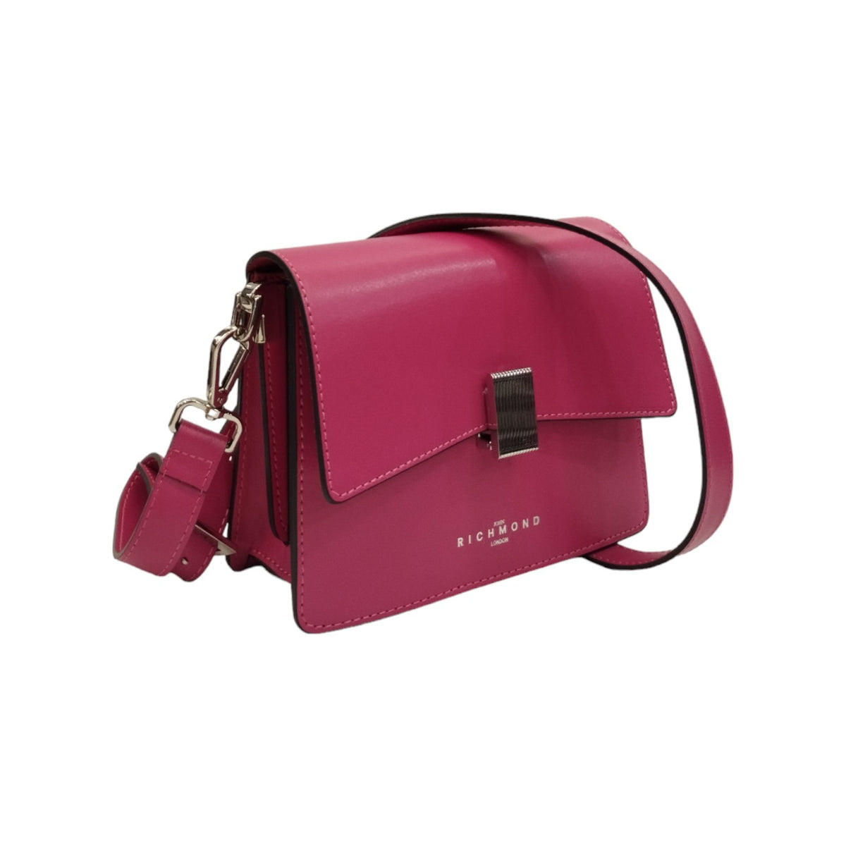 John Richmond Borsa a Tracolla Rigida Donna in Pelle FUcsia con Metalleria Argento