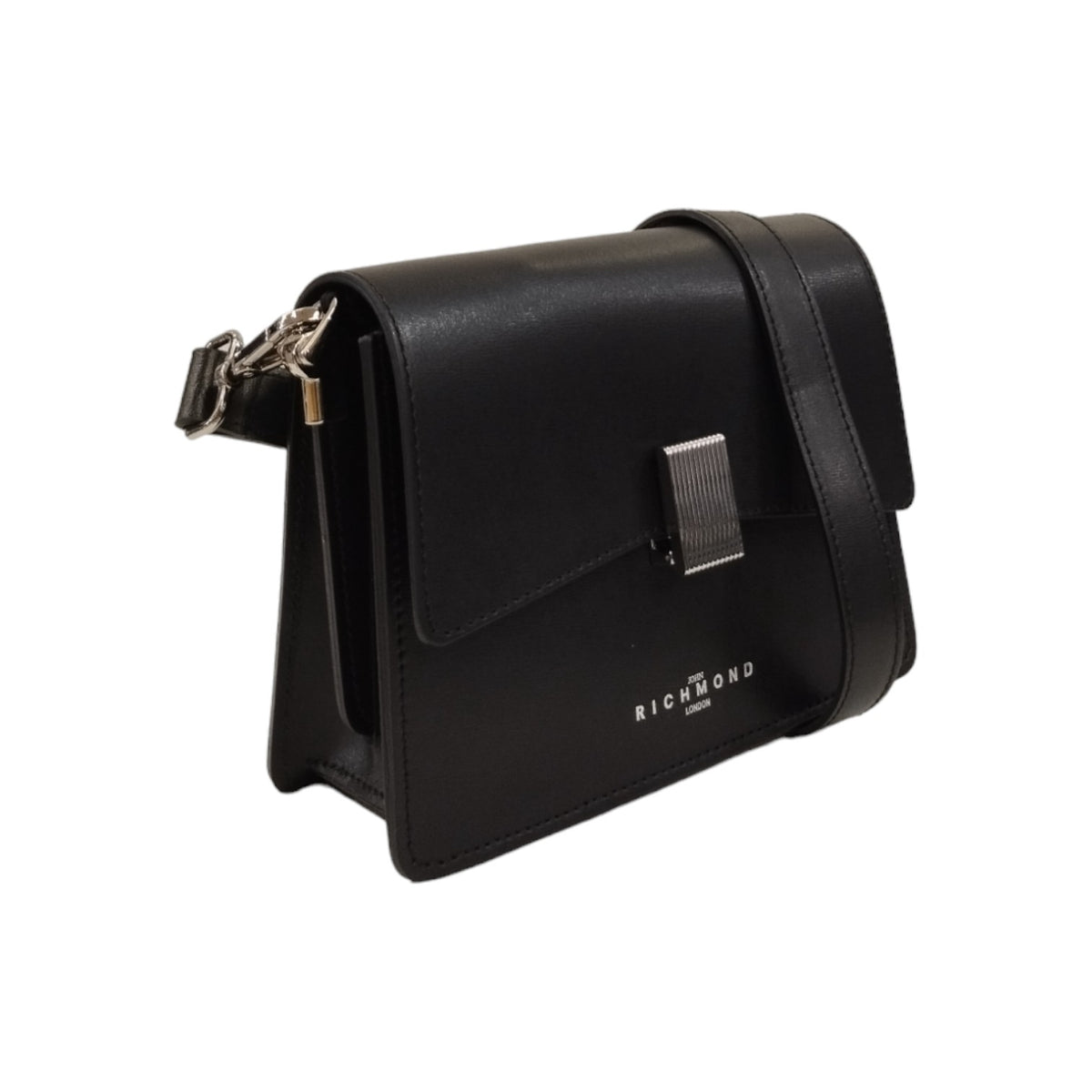 John Richmond Borsa a Tracolla Donna in Pelle Nera con Metalleria Argento