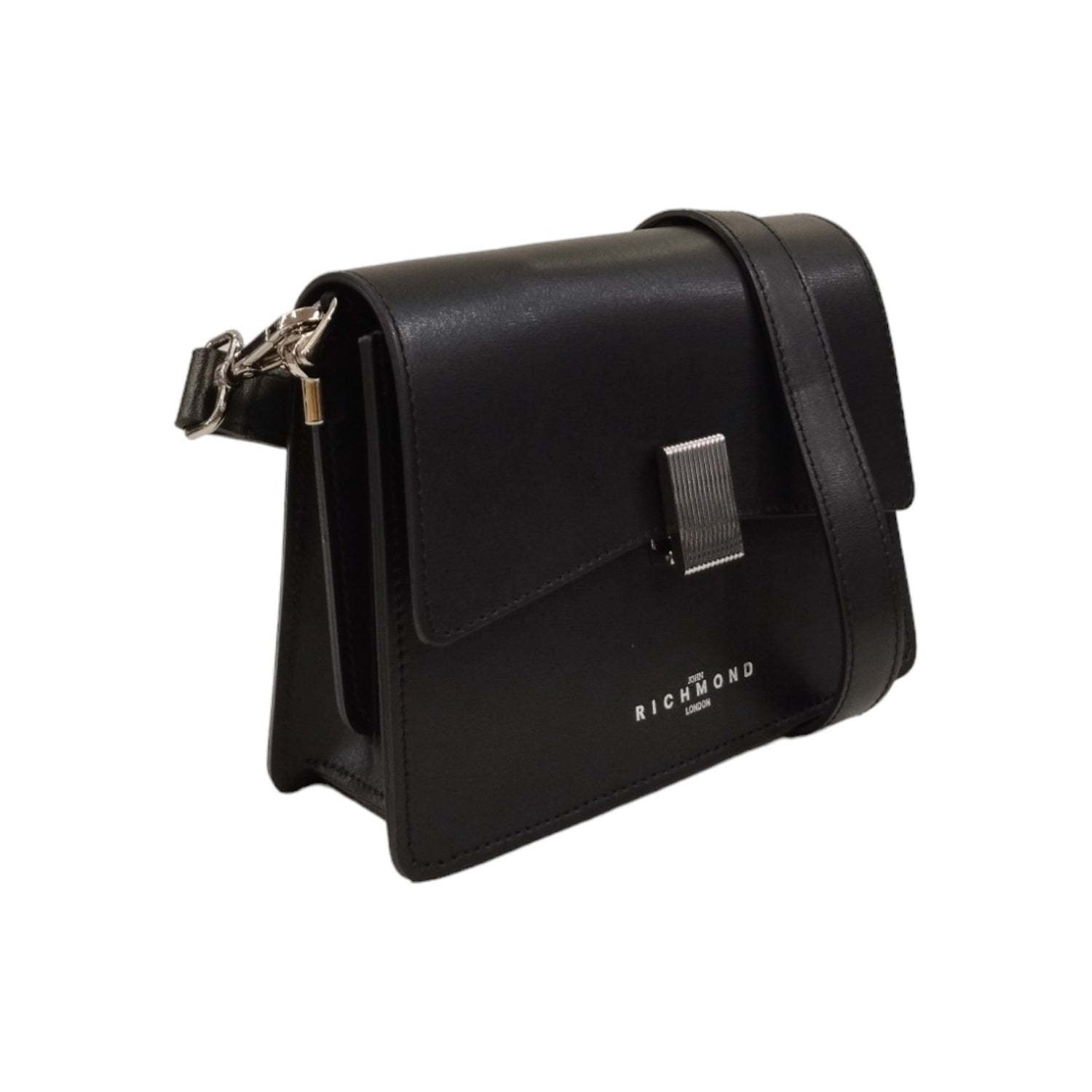 John Richmond Borsa a Tracolla Donna in Pelle Nera con Metalleria Argento