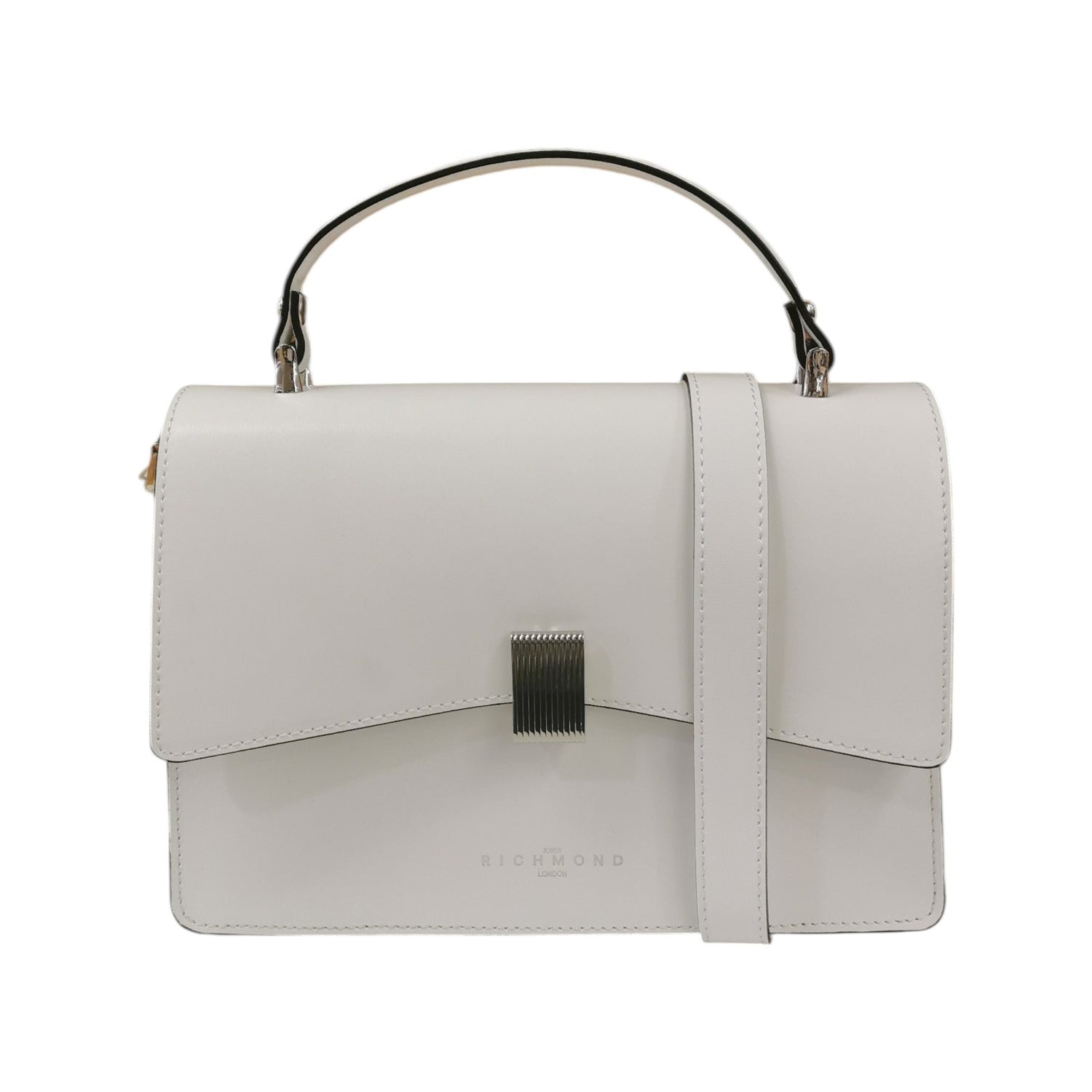 John Richmond Borsa a Mano Donna in Pelle Bianca con Metalleria Argento e Tracolla