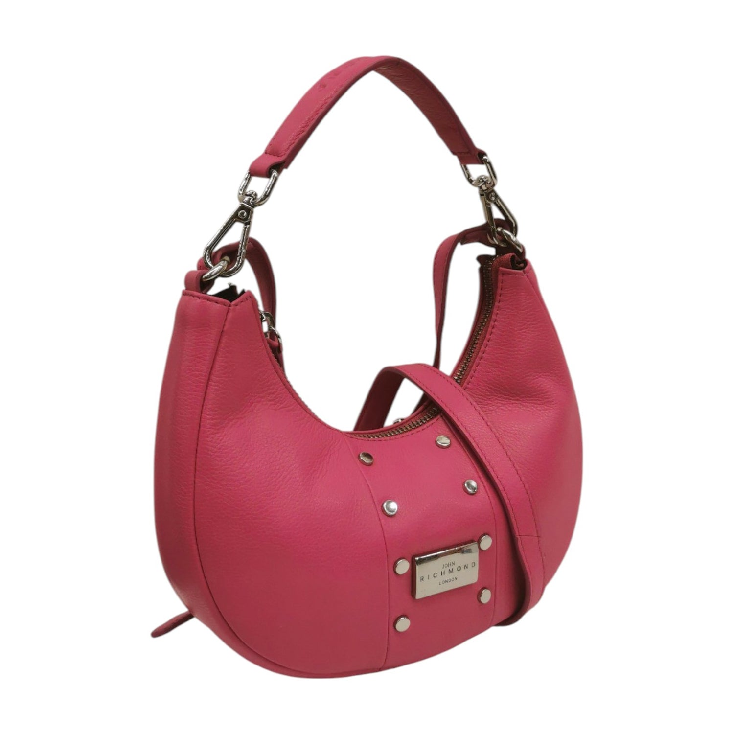 John Richmond Mezza Luna Piccola Donna in Pelle Fucsia con Tracolla e Borchie Frontali