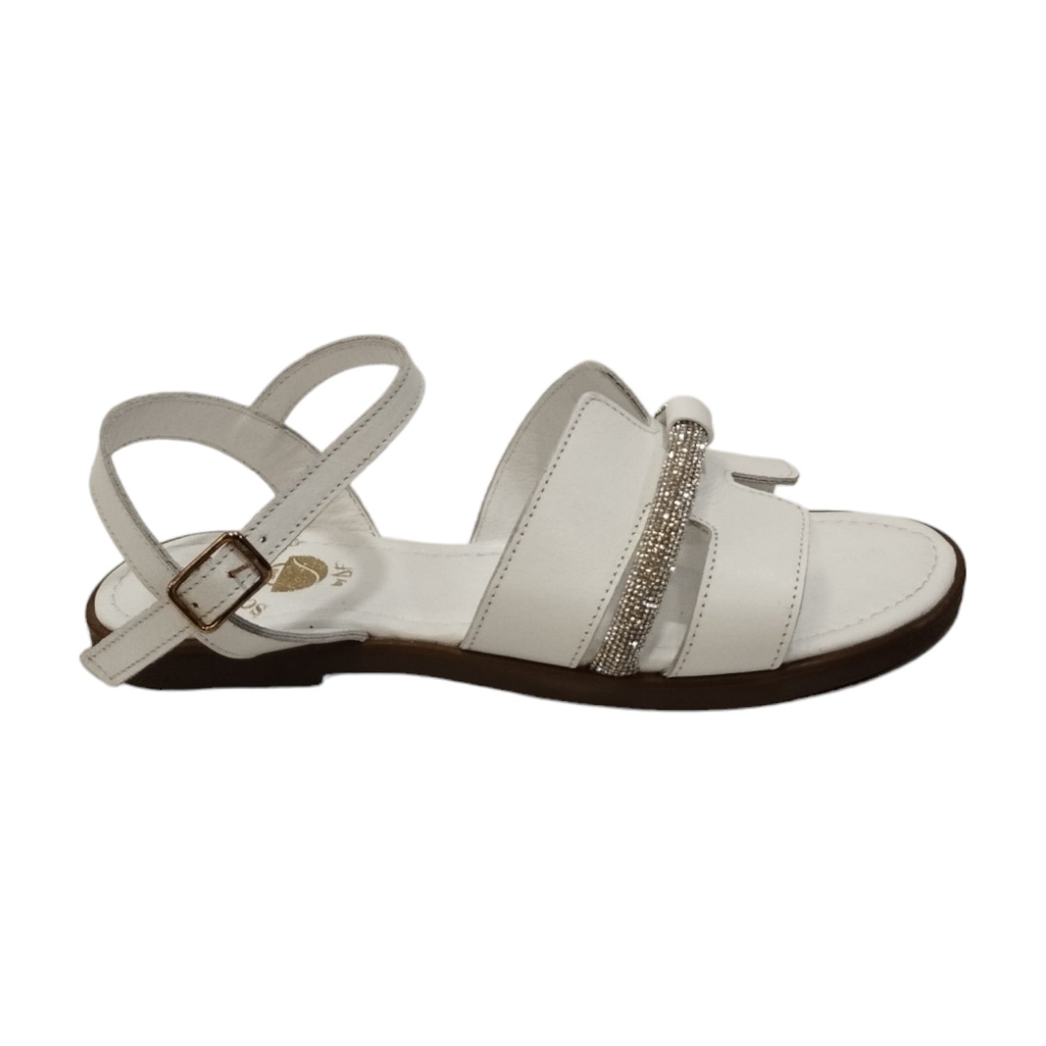 Scarpeborseonline Sandalo Bianco Argento con Applicazione di Strass
