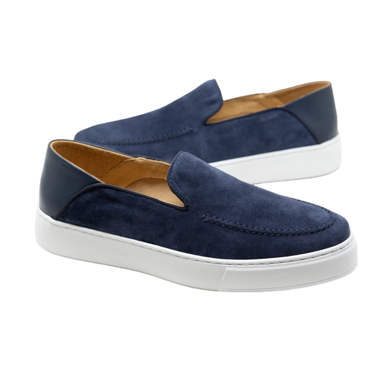 Exton Mocassino Uomo in Camoscio Blu con Fondo Bianco e Cuciture sulla Tomaia