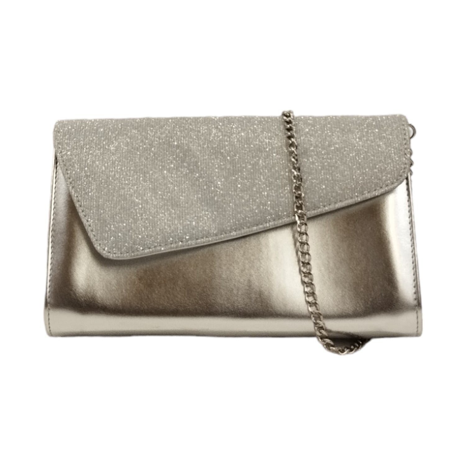 Valleverde Pochette Argento in Ecopelle Laminata e Lurex con Catena