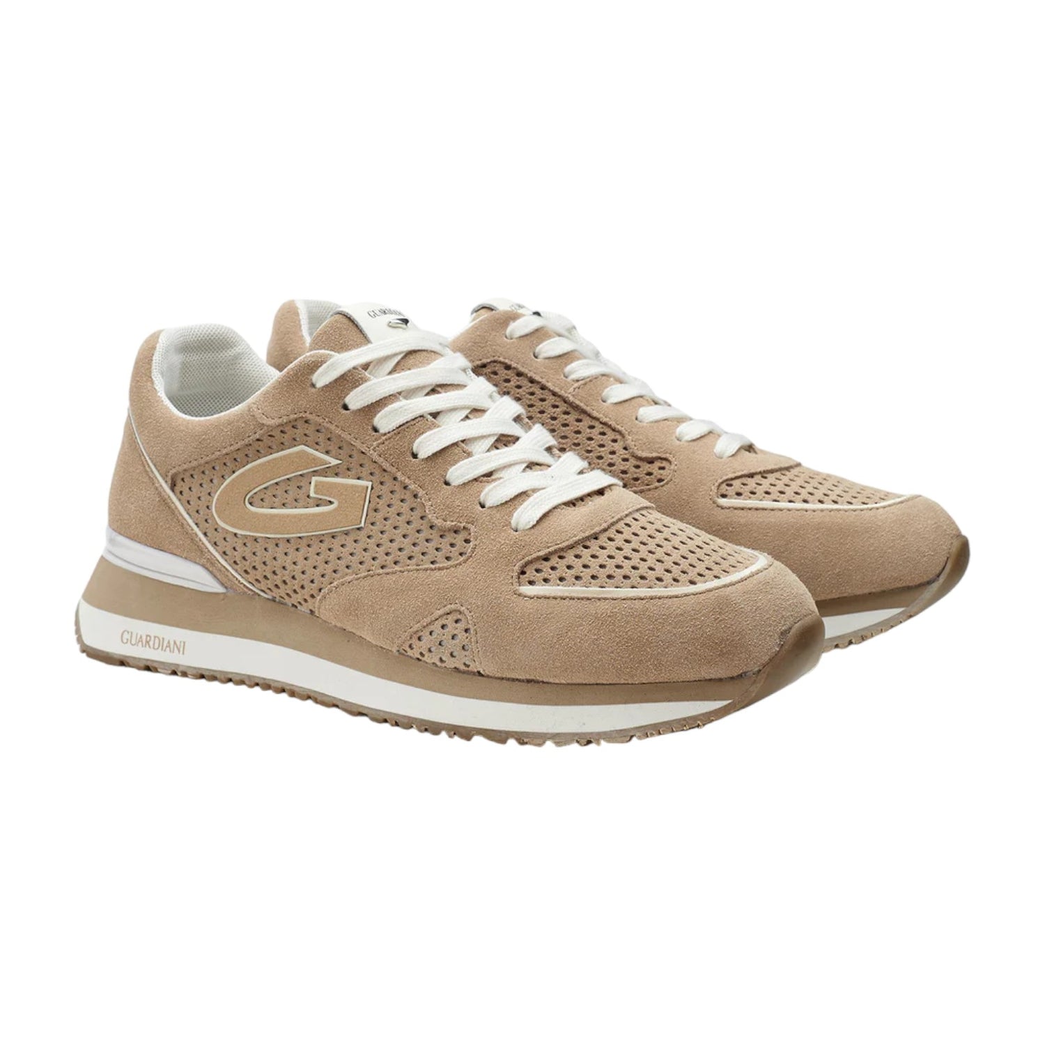 Guardiani Sneakers Beige Traforata in Camoscio da Uomo