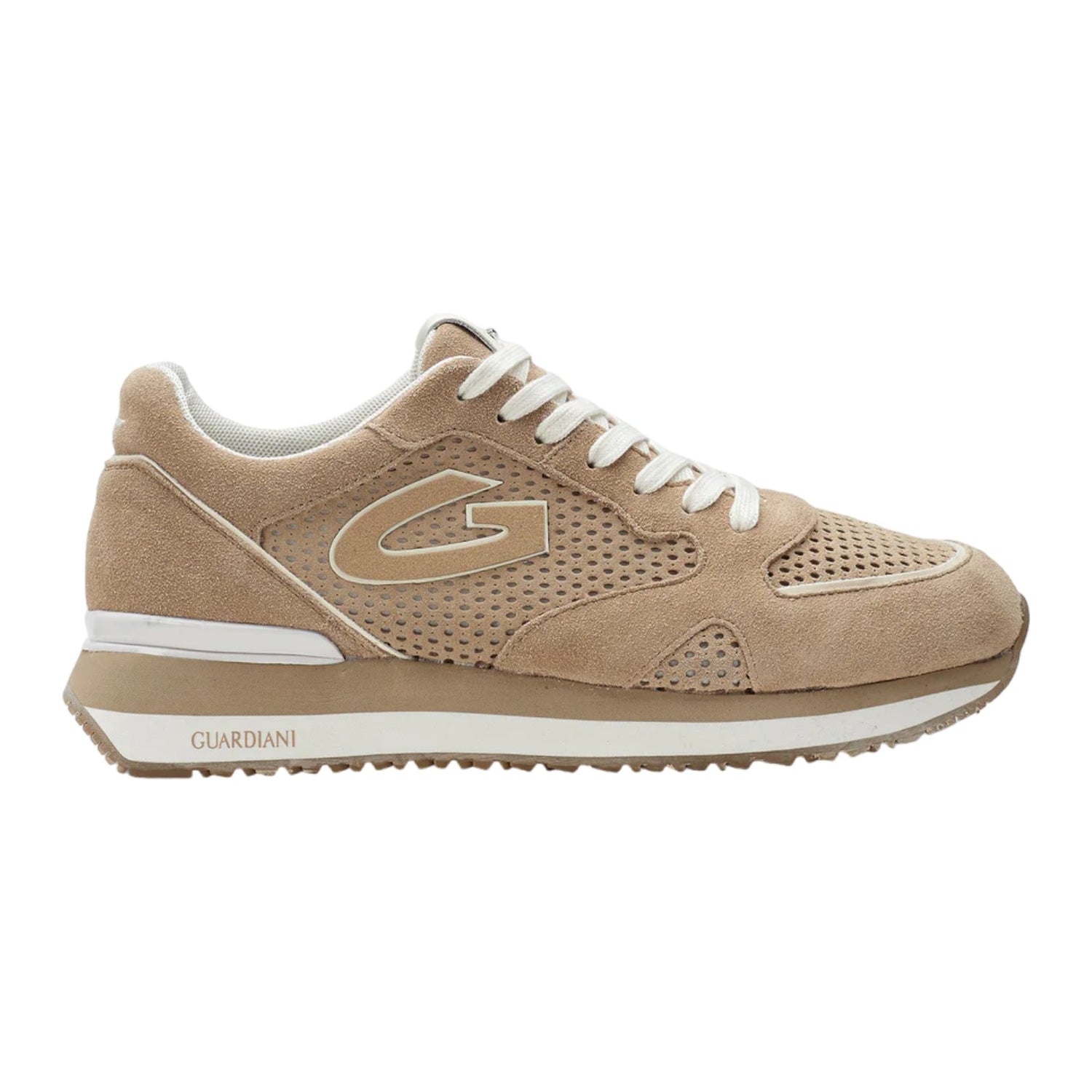 Guardiani Sneakers Beige Traforata in Camoscio da Uomo