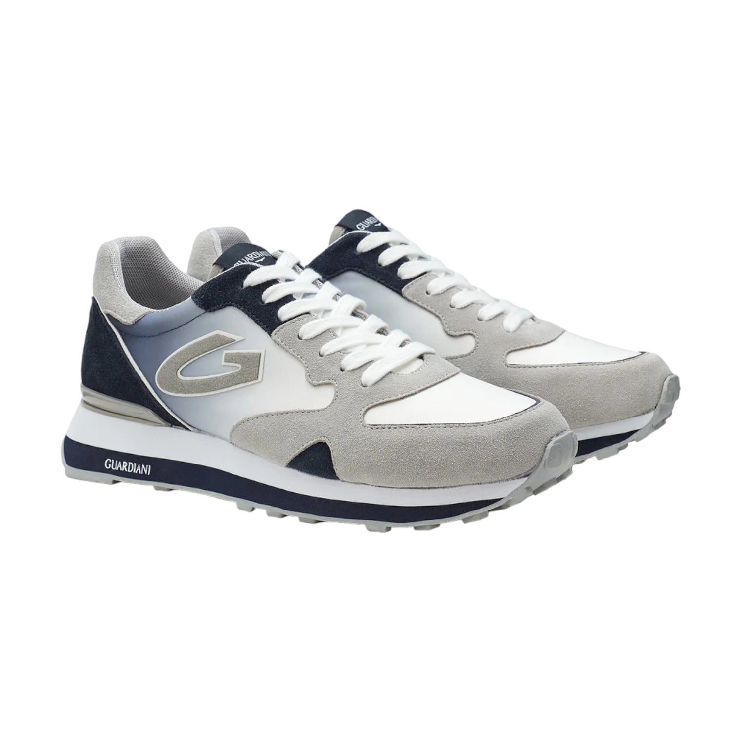 Guardiani Sneakers Grigio Blu Scamosciata con Inserti in Tessuto