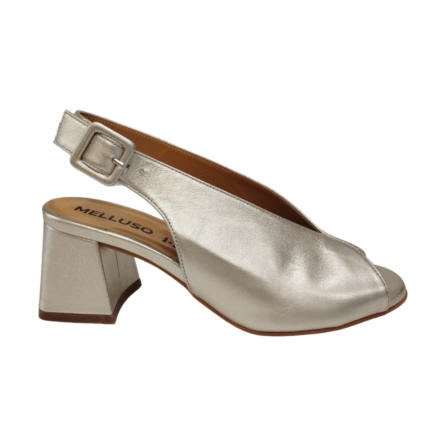 Melluso Sandalo Donna Pelle Laminata Avana con Tacco Largo 60mm