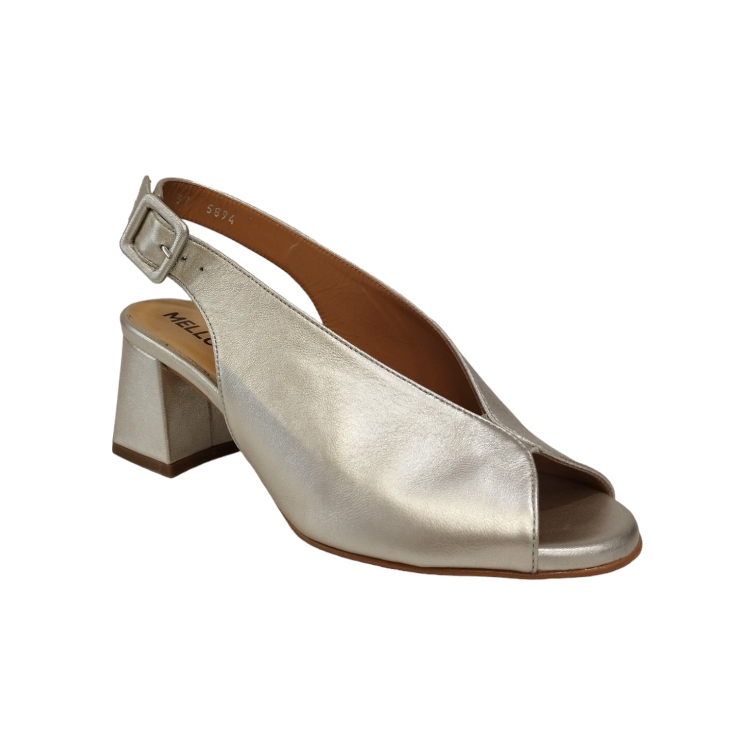 Melluso Sandalo Donna Pelle Laminata Avana con Tacco Largo 60mm