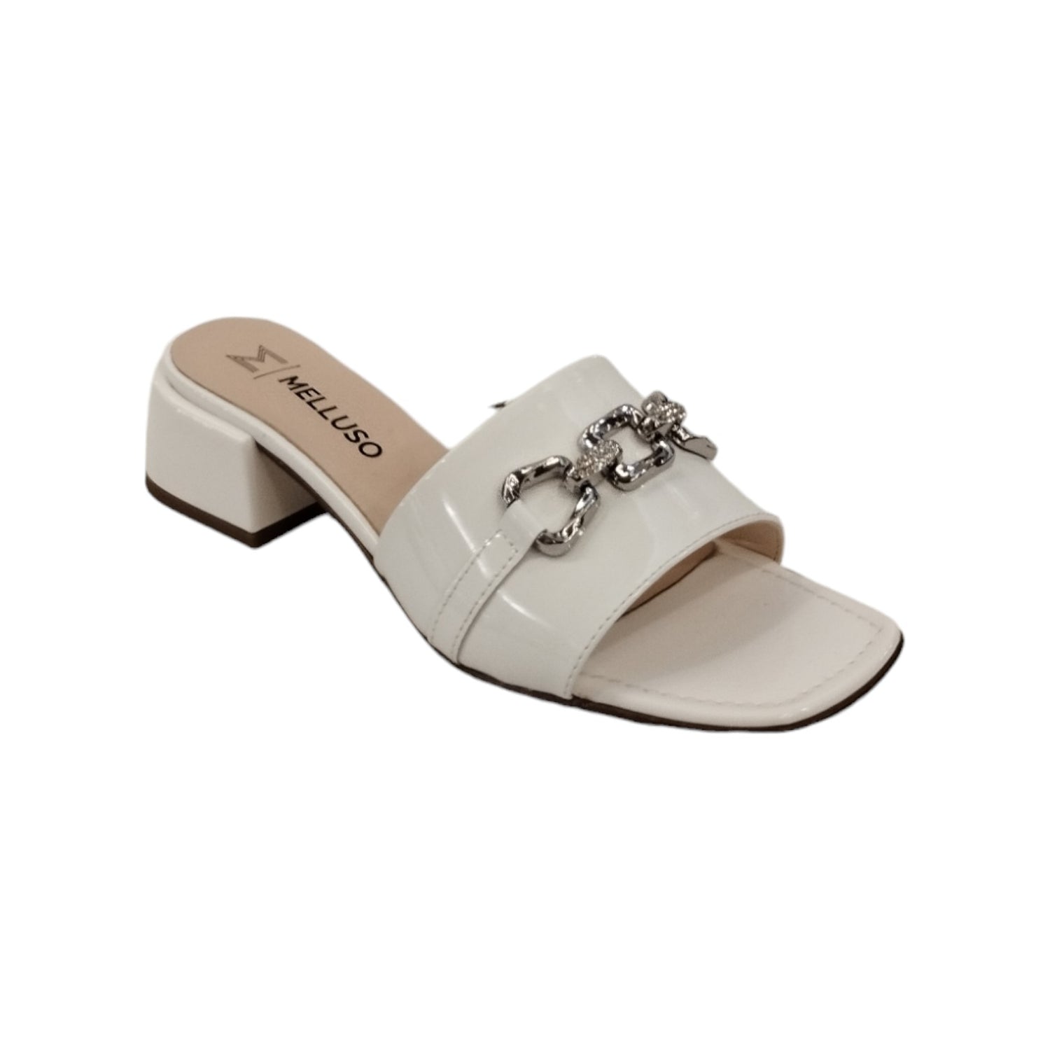 Melluso Scalzato Donna in Vernice Bianca con Accessorio in Vernice e Tacco Basso 40mm